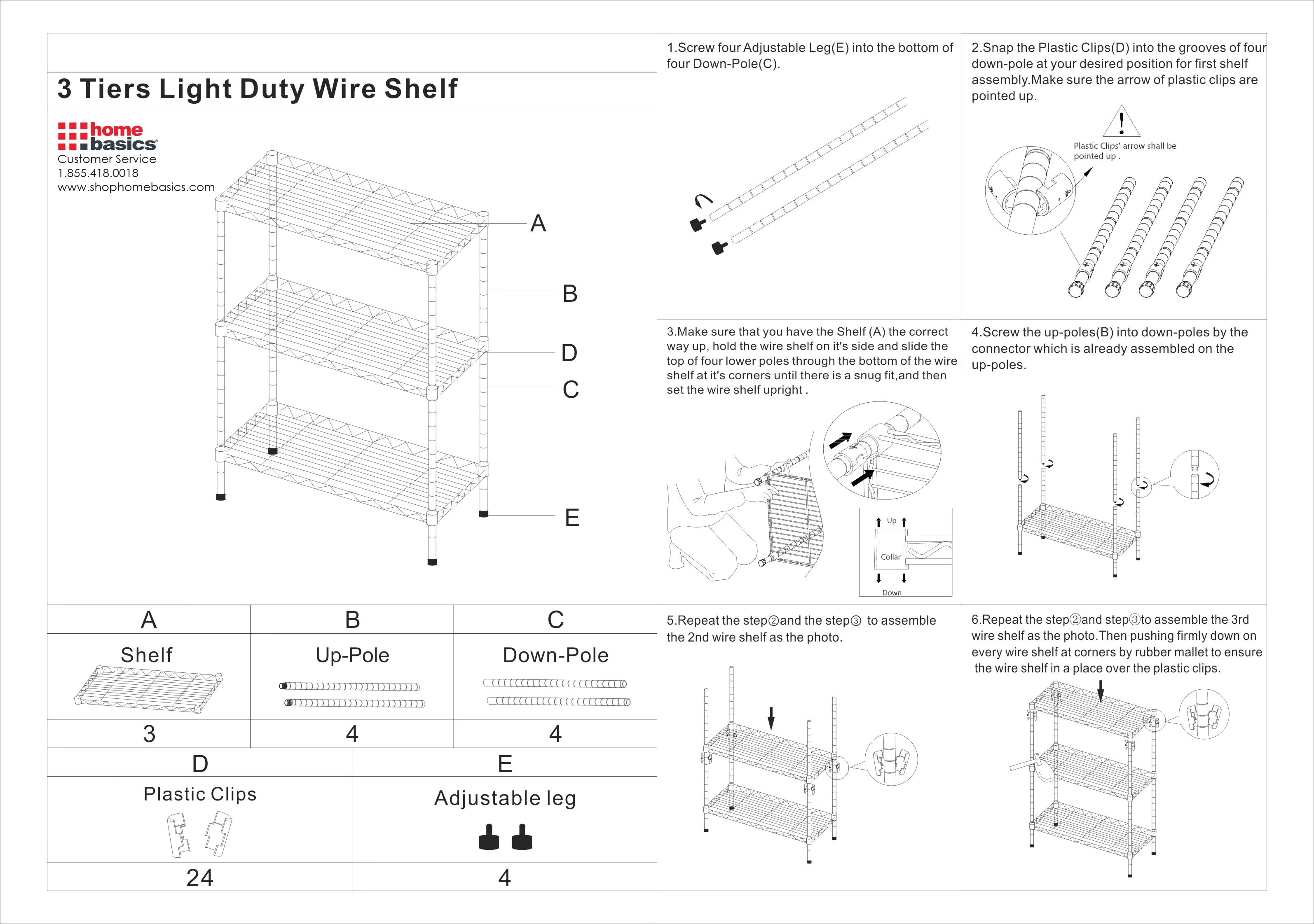 Home Basics 3 Tier Steel Wire Shelf, Black - Image 3