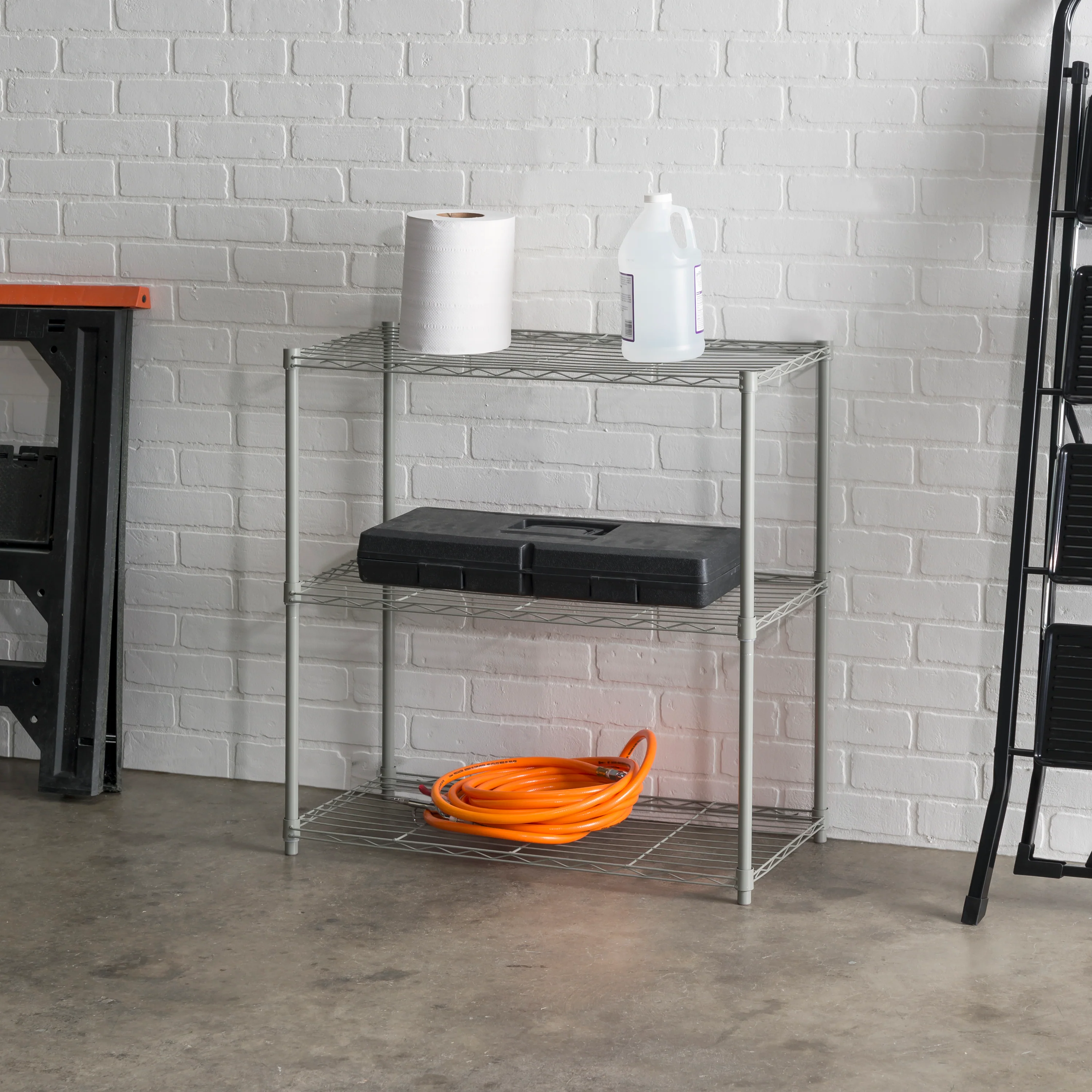 Home Basics 3 Tier Wide Steel Wire Shelf, Grey - Image 3