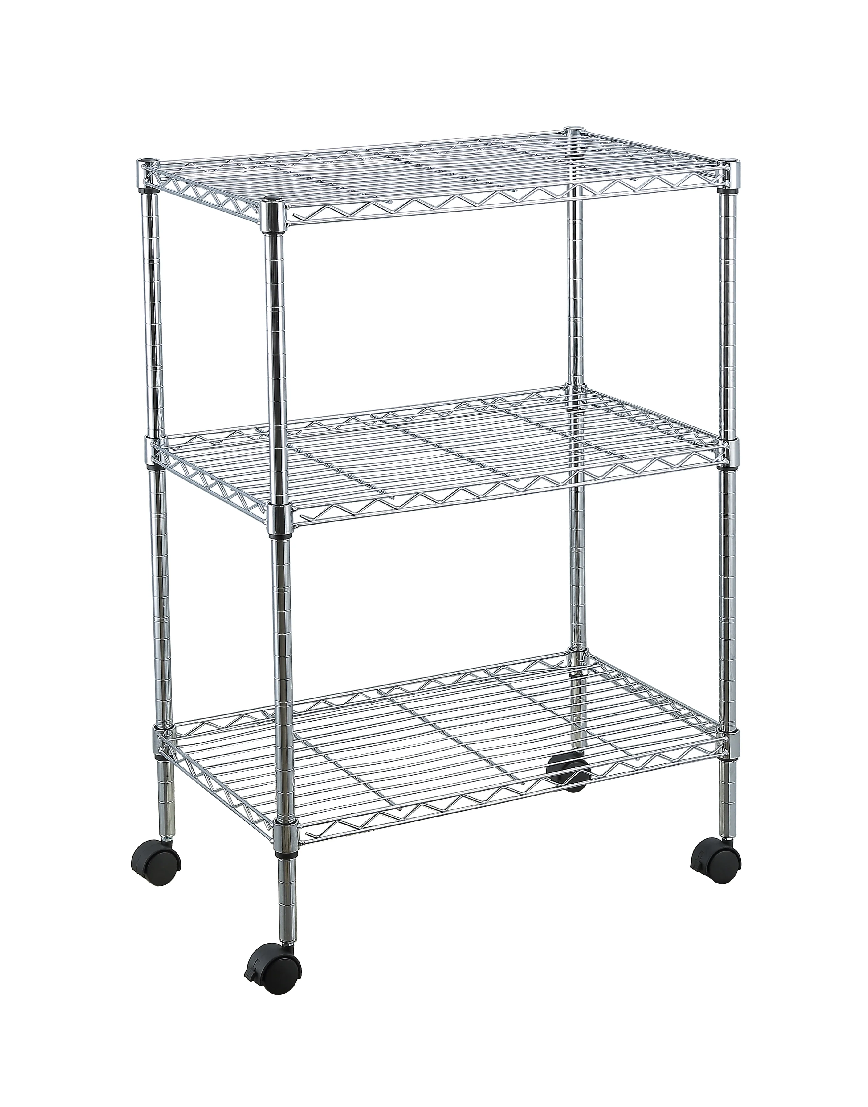 Home Basics 3 Tier Wire Shelf Rack with Wheels, Chrome