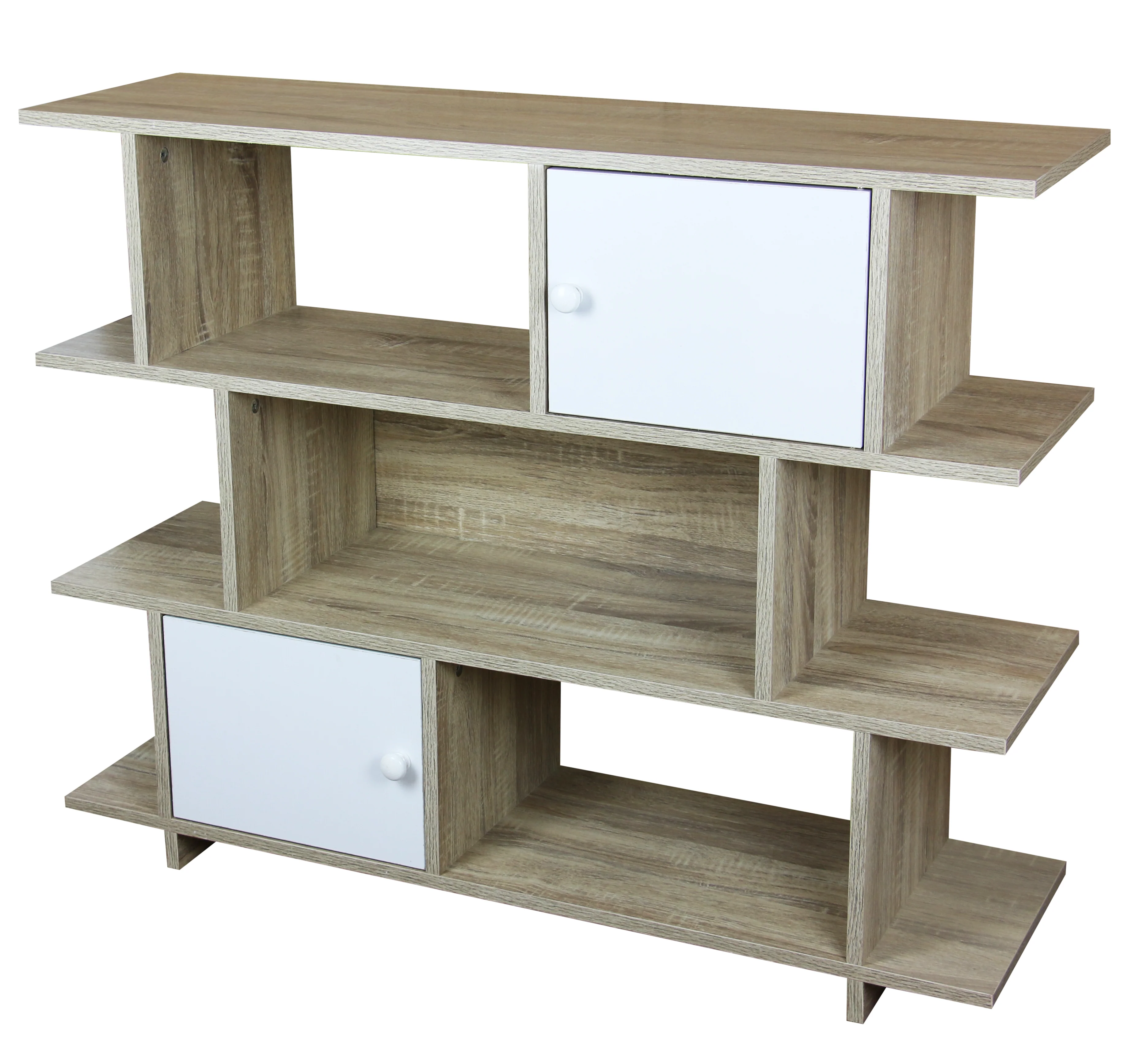 Home Basics 3 Tier Wood Display Book Shelf Organizer Unit with 2 Cabinet Doors (Oak)