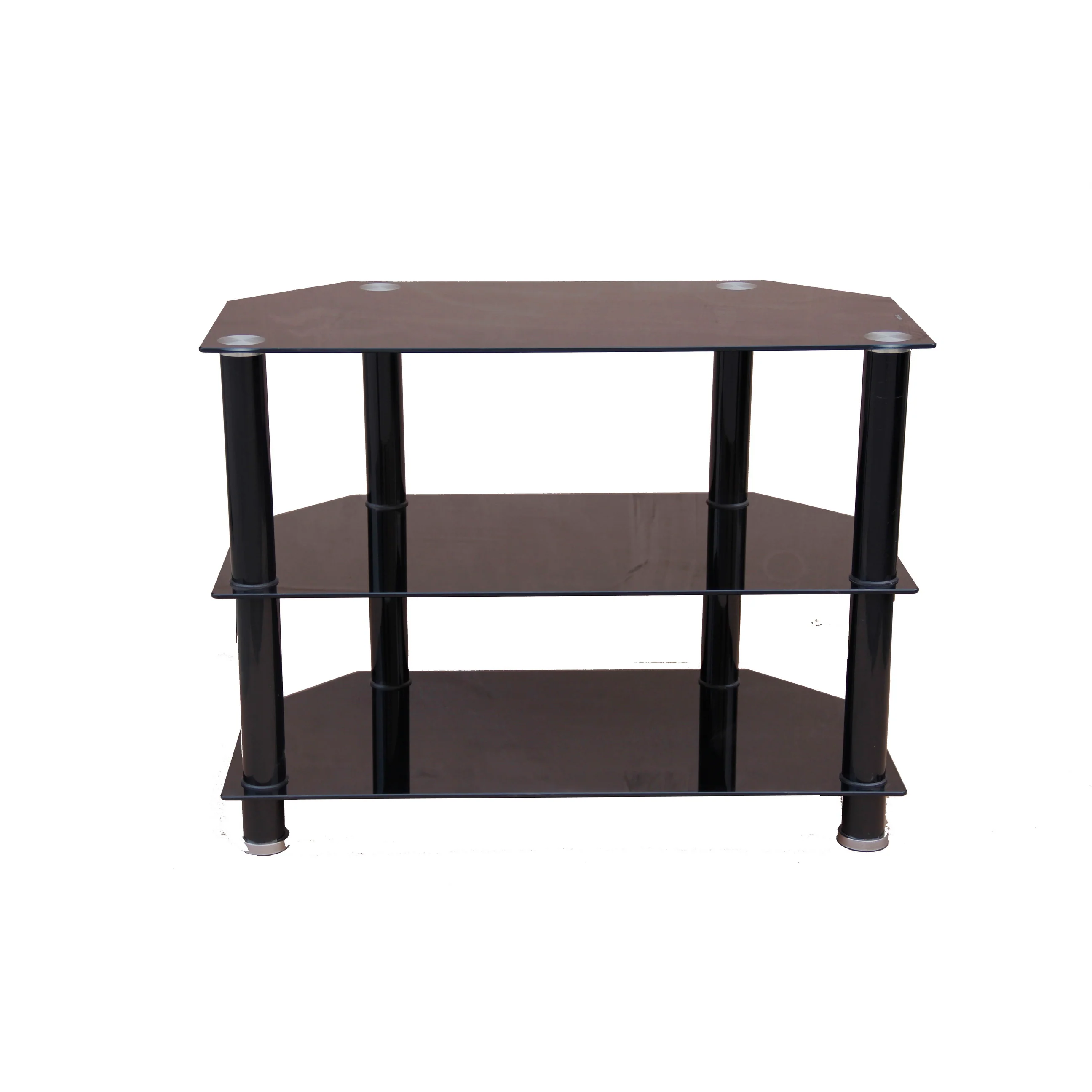 Home Basics 31" Brown Tempered Glass Corner TV Stand with Open Shelves