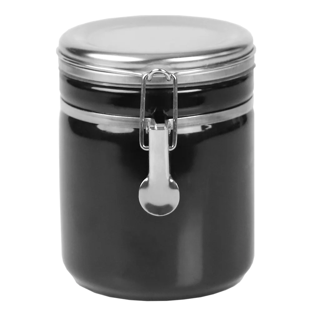 Home Basics 33 oz. Canister with Stainless Steel Top, Black