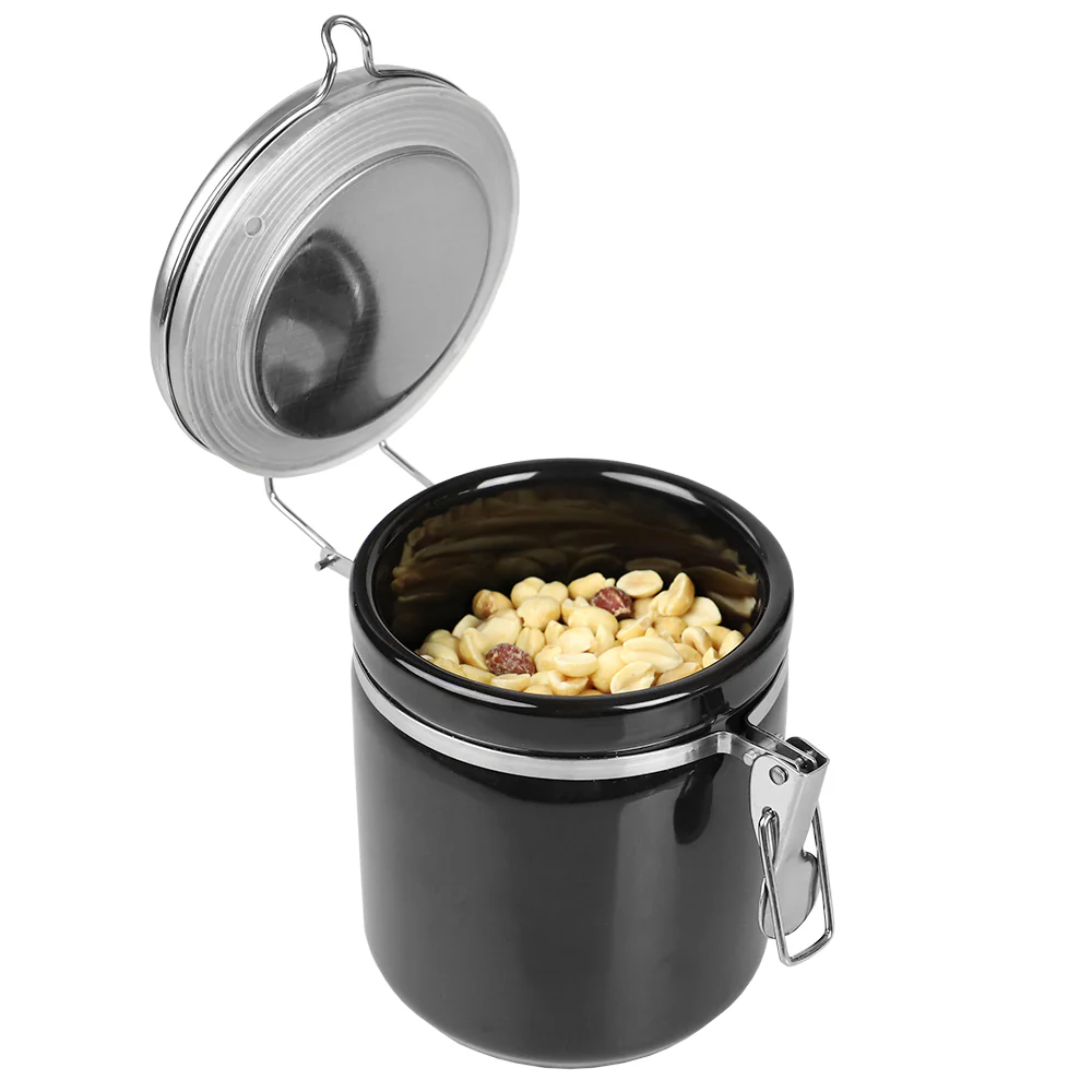 Home Basics 33 oz. Canister with Stainless Steel Top, Black - Image 2