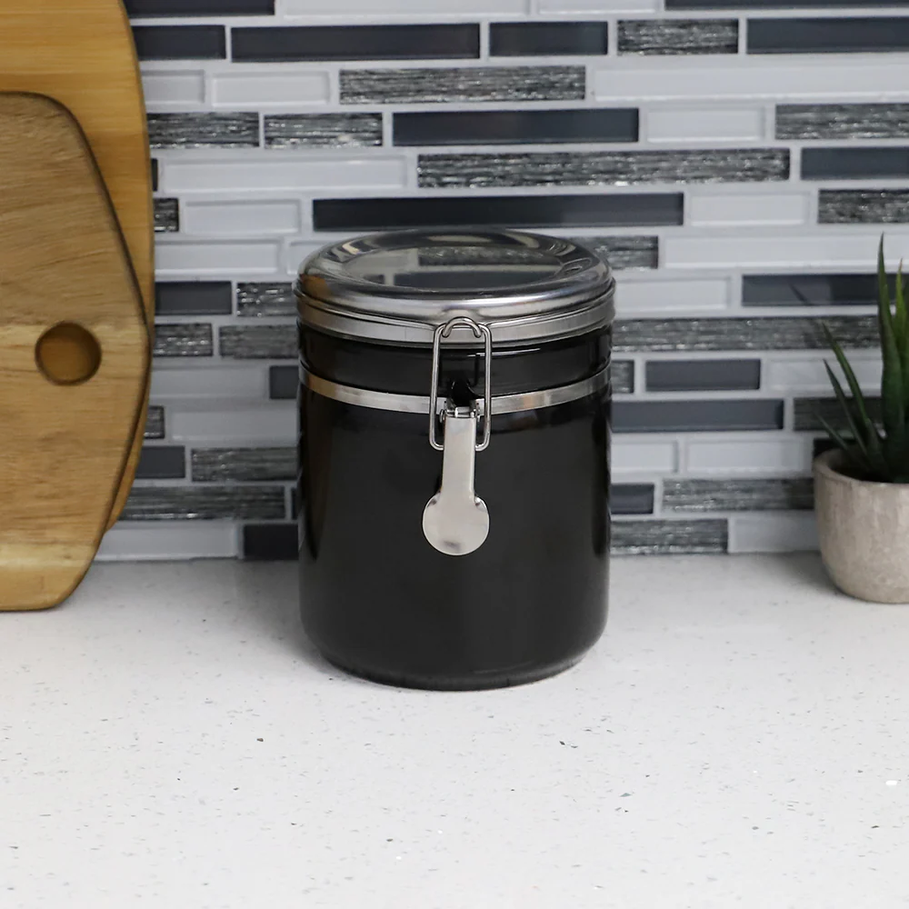 Home Basics 33 oz. Canister with Stainless Steel Top, Black - Image 4