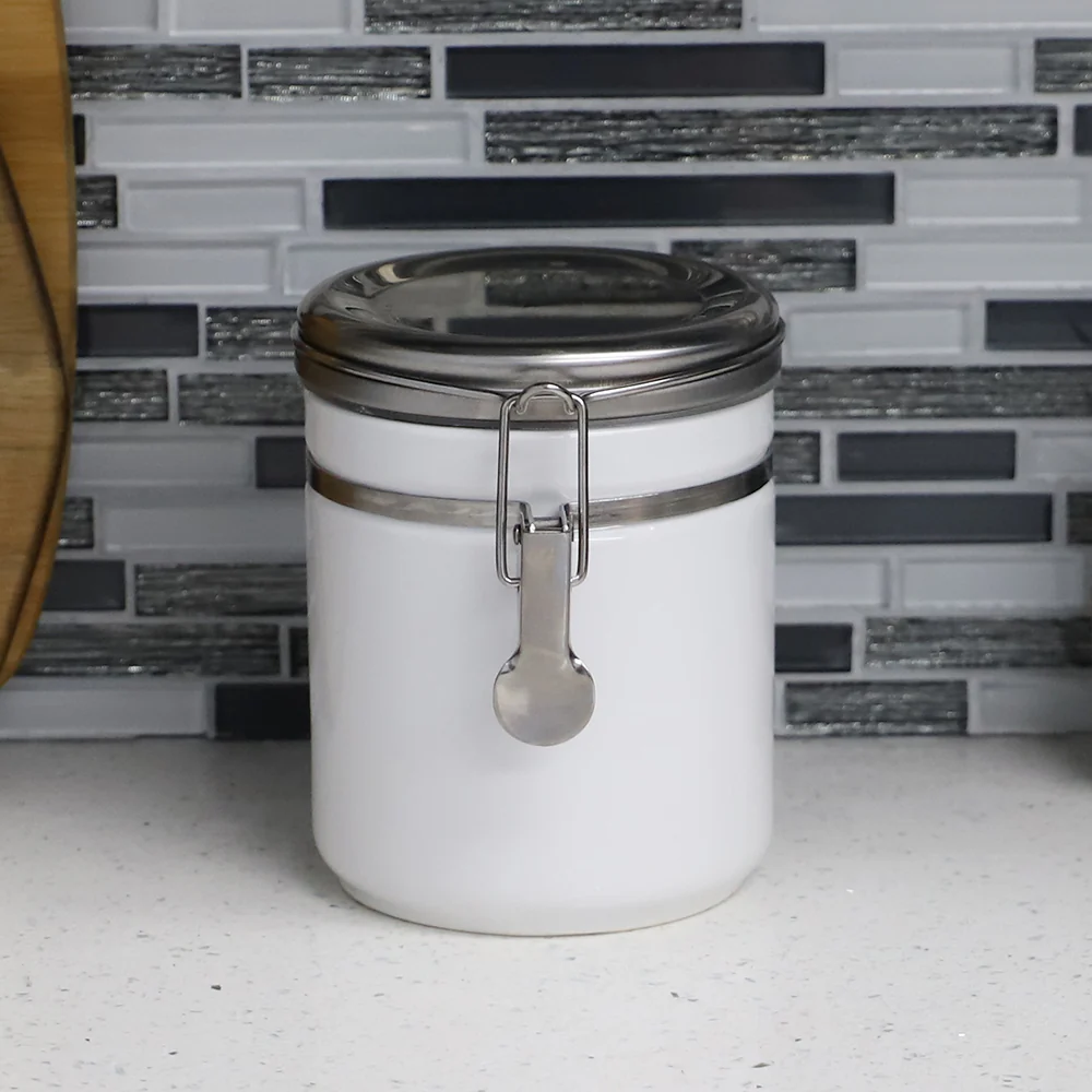 Home Basics 33 oz. Canister with Stainless Steel Top, White - Image 4