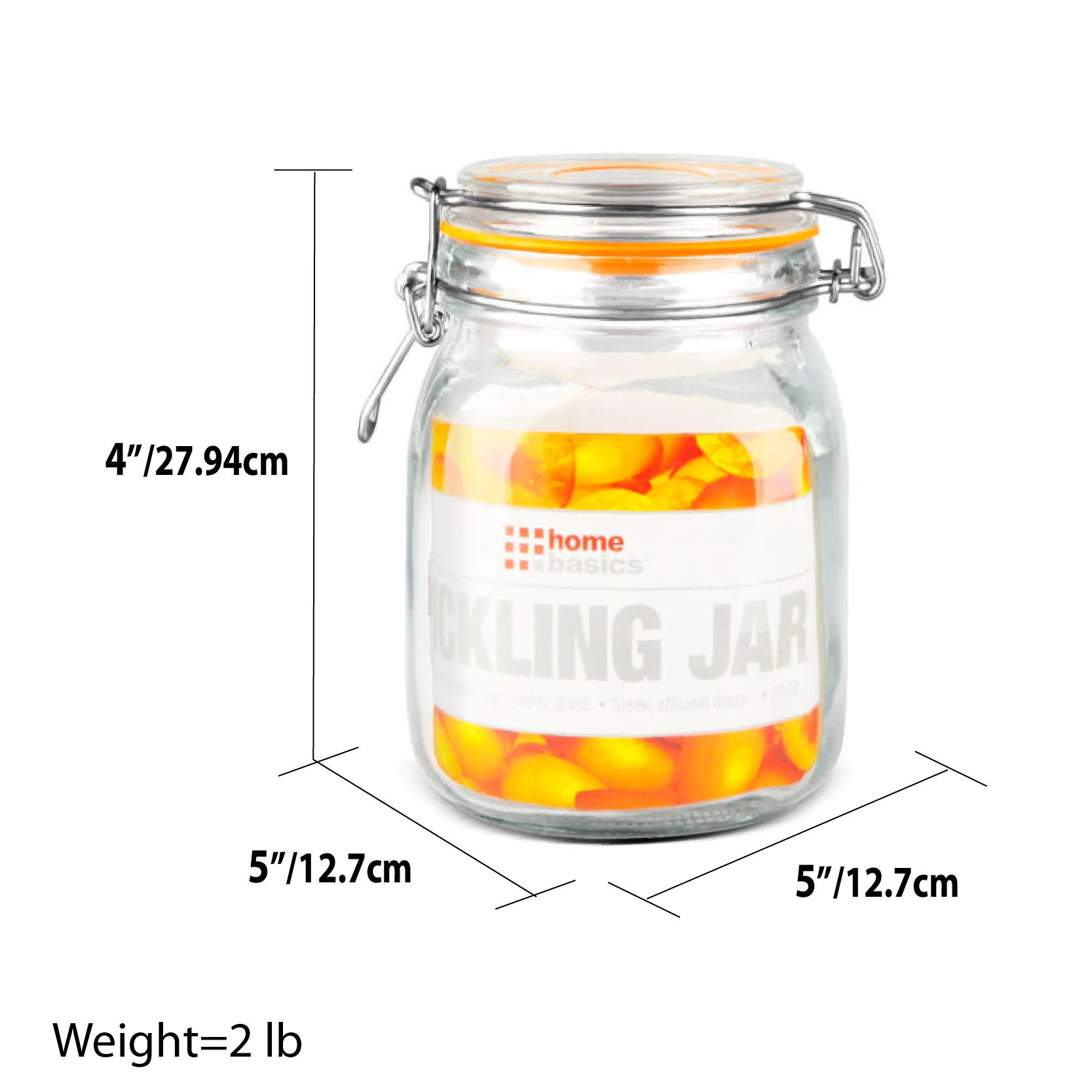 Home Basics 34 oz. Glass Pickling Jar with Wire Bail Lid and Rubber Seal Gasket - Image 3