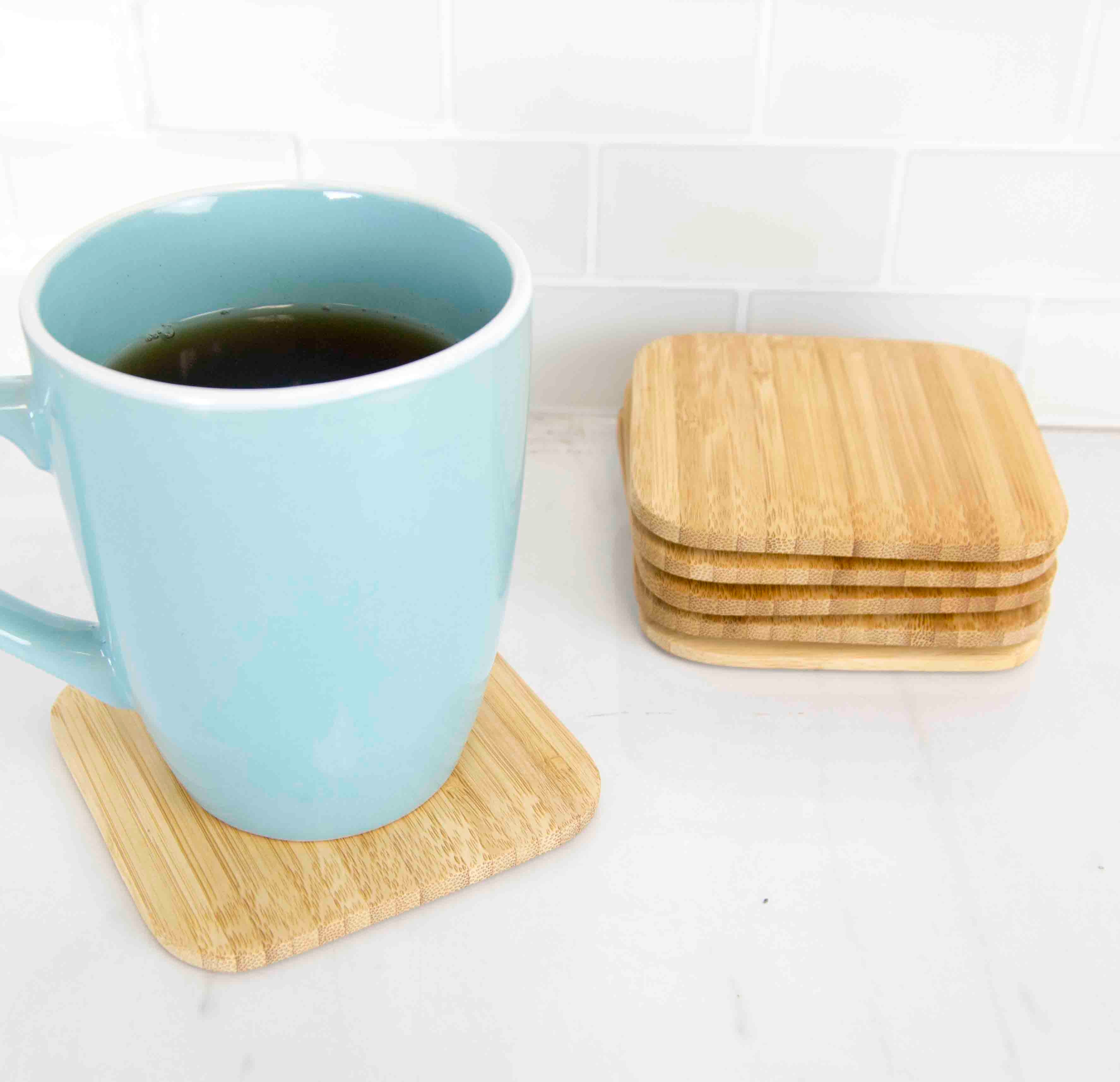Home Basics 4 Bamboo Coaster Set, (Pack of 6), Natural
