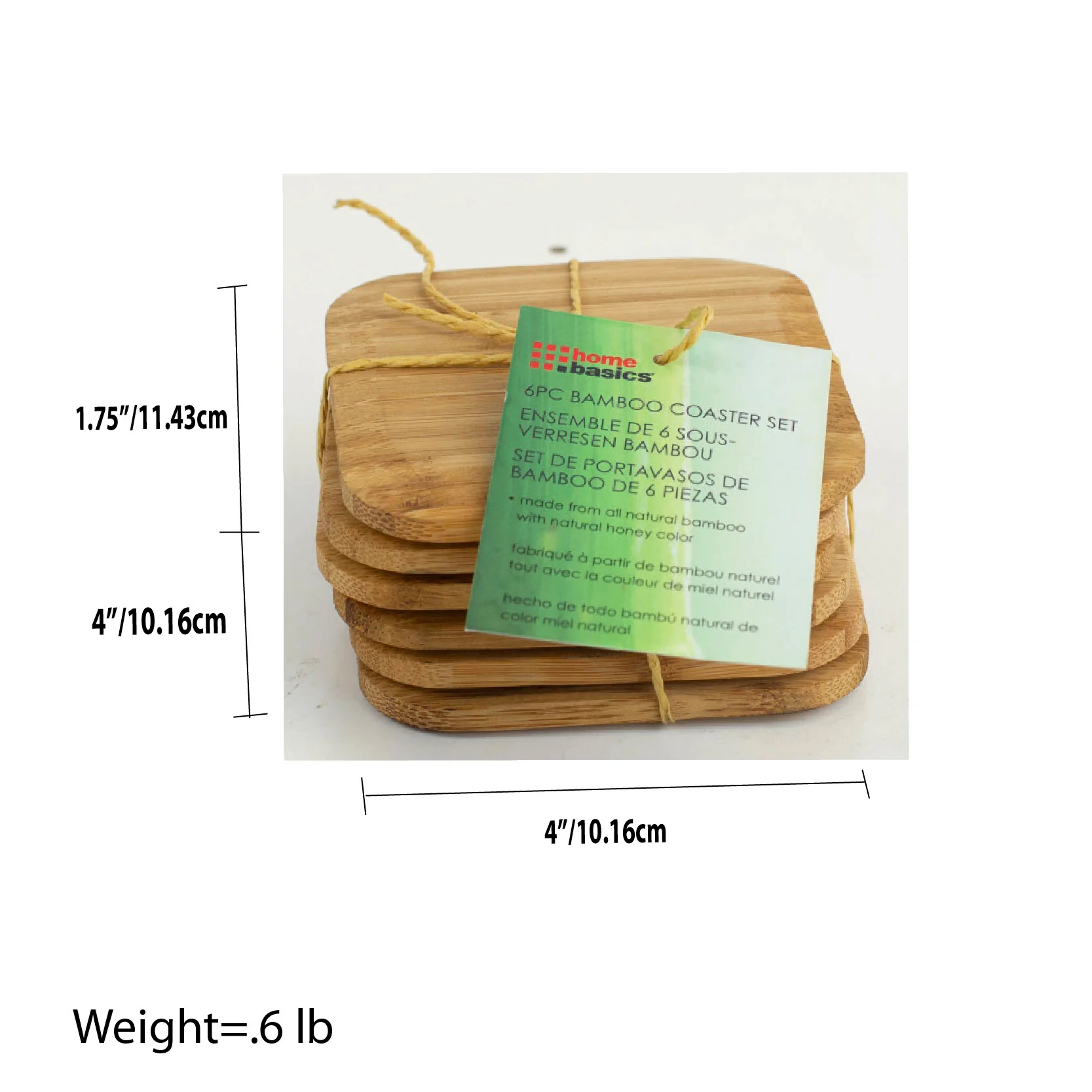 Home Basics 4 Bamboo Coaster Set, (Pack of 6), Natural - Image 5