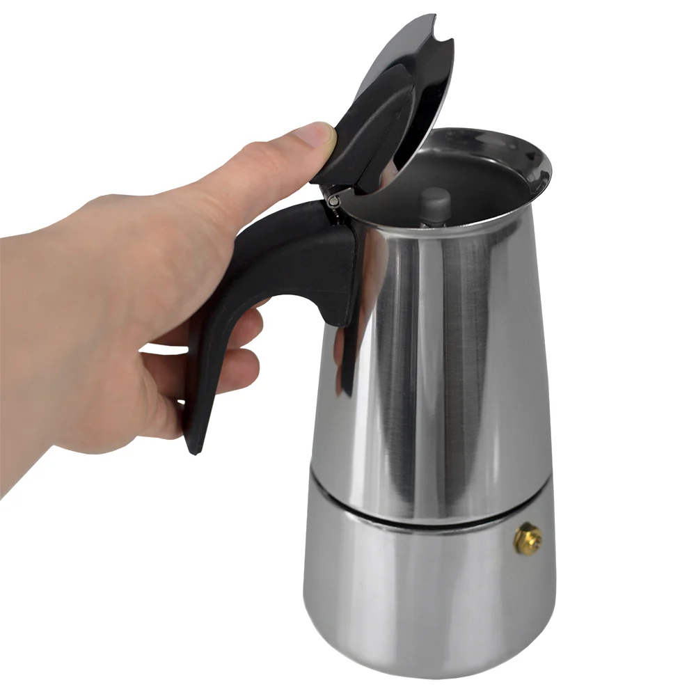 Home Basics 4 Cup Demitasse Shot Stainless Steel Stovetop Espresso Maker, Silver - Image 3