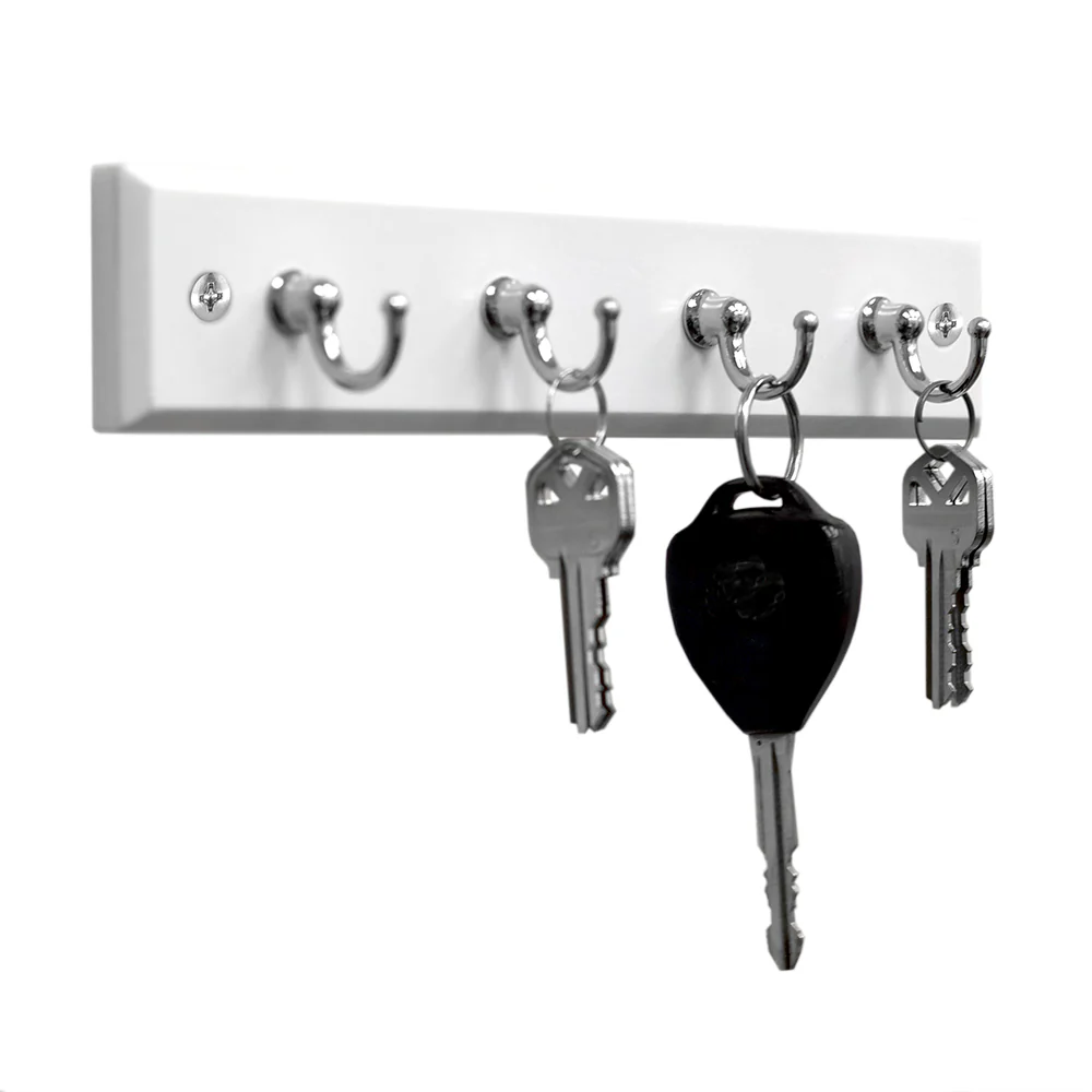 Home Basics 4 Hook Wall Mounted Key Rack, White