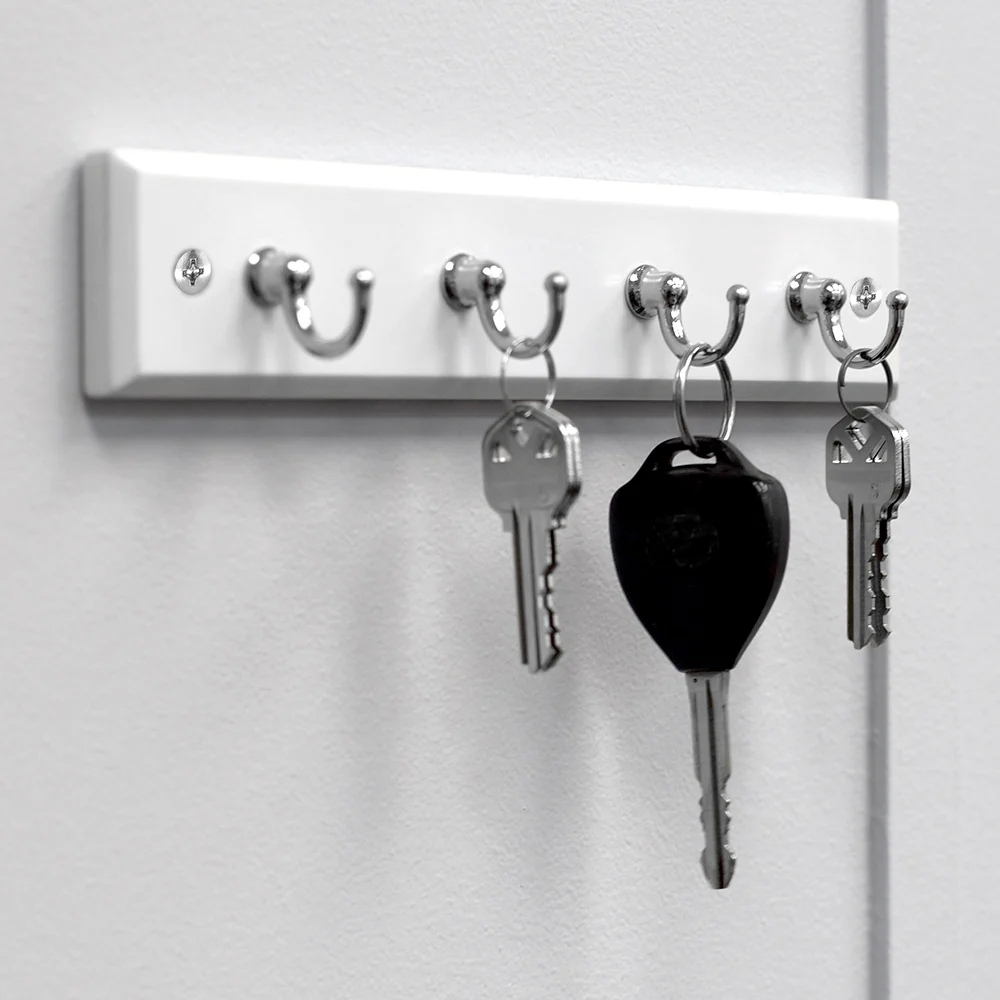 Home Basics 4 Hook Wall Mounted Key Rack, White - Image 4