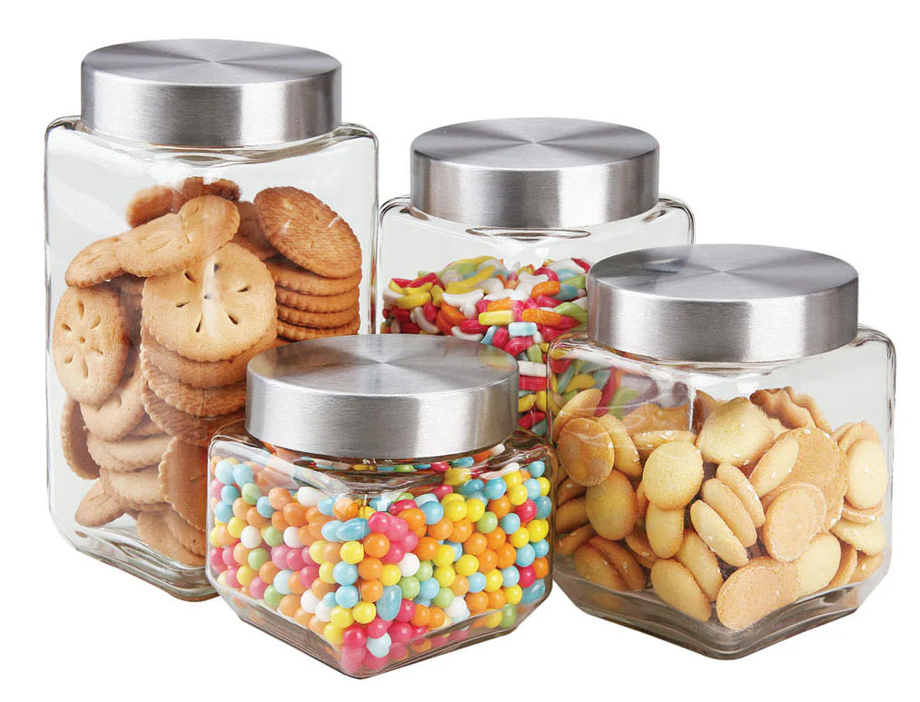 Home Basics 4 Piece Canister Set with Stainless Steel Lids