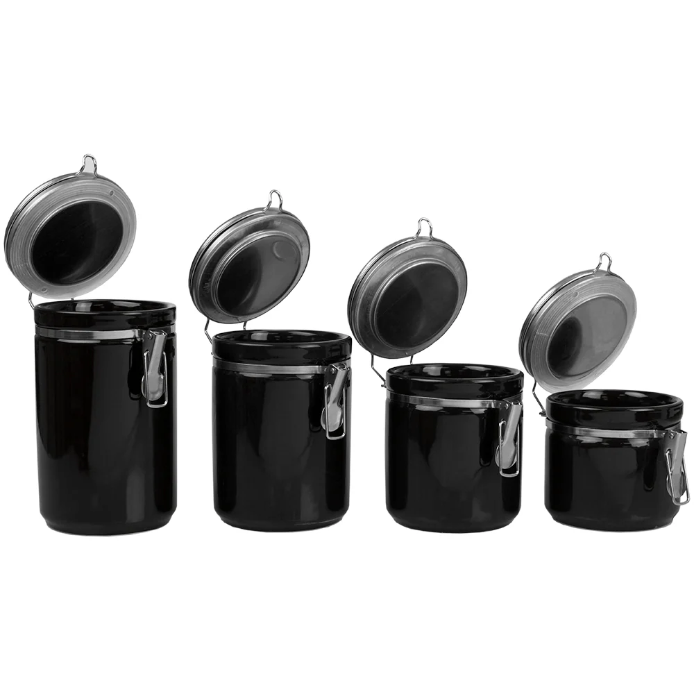 Home Basics 4 Piece Canister Set with Stainless Steel Tops, Black - Image 4