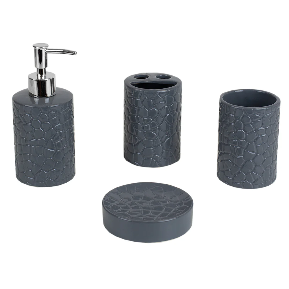 Home Basics 4 Piece Ceramic Crocodile Bath Accessory Set, Grey - Image 3