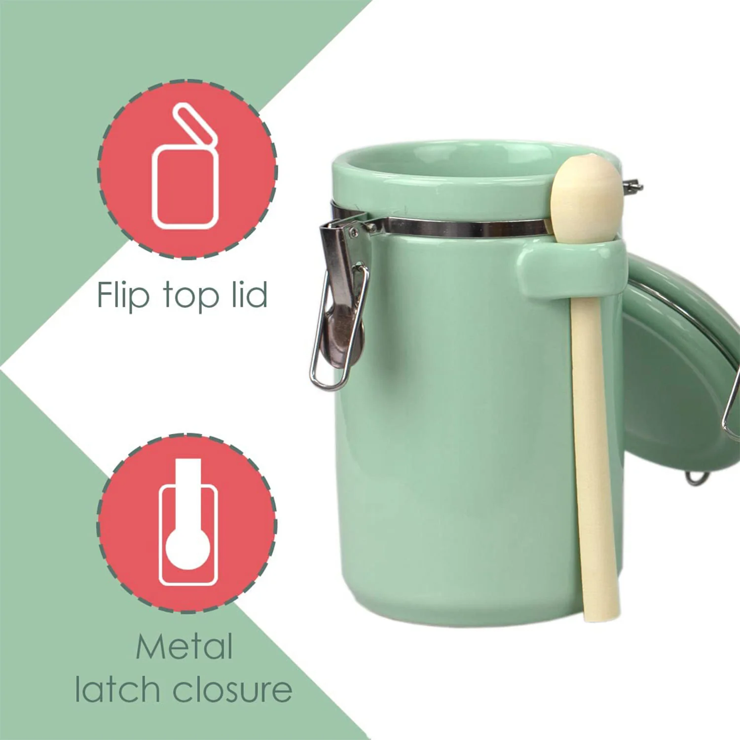 Home Basics 4 Piece Ceramic Kitchen Canister Set With Spoon, Mint - Image 3