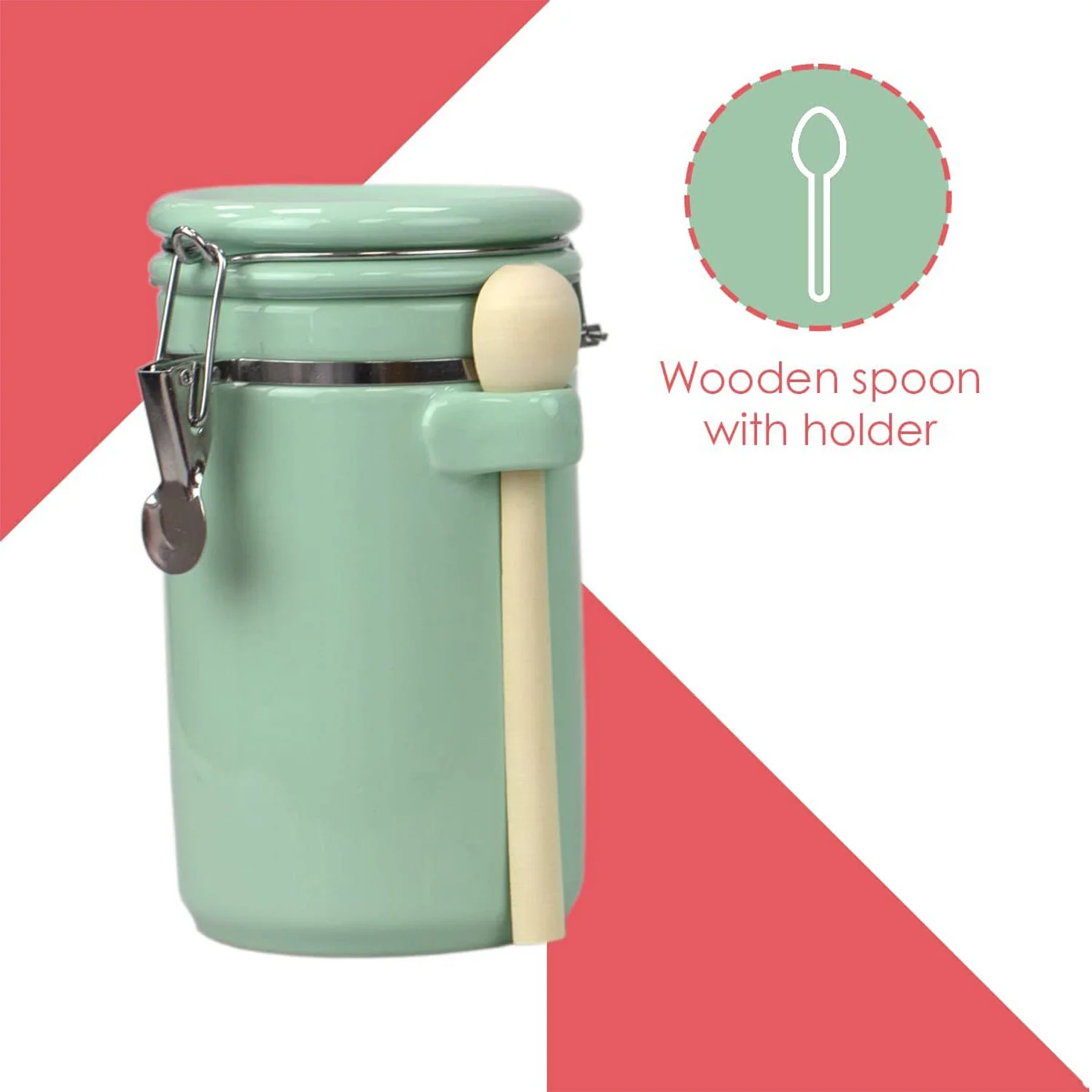 Home Basics 4 Piece Ceramic Kitchen Canister Set With Spoon, Mint - Image 4