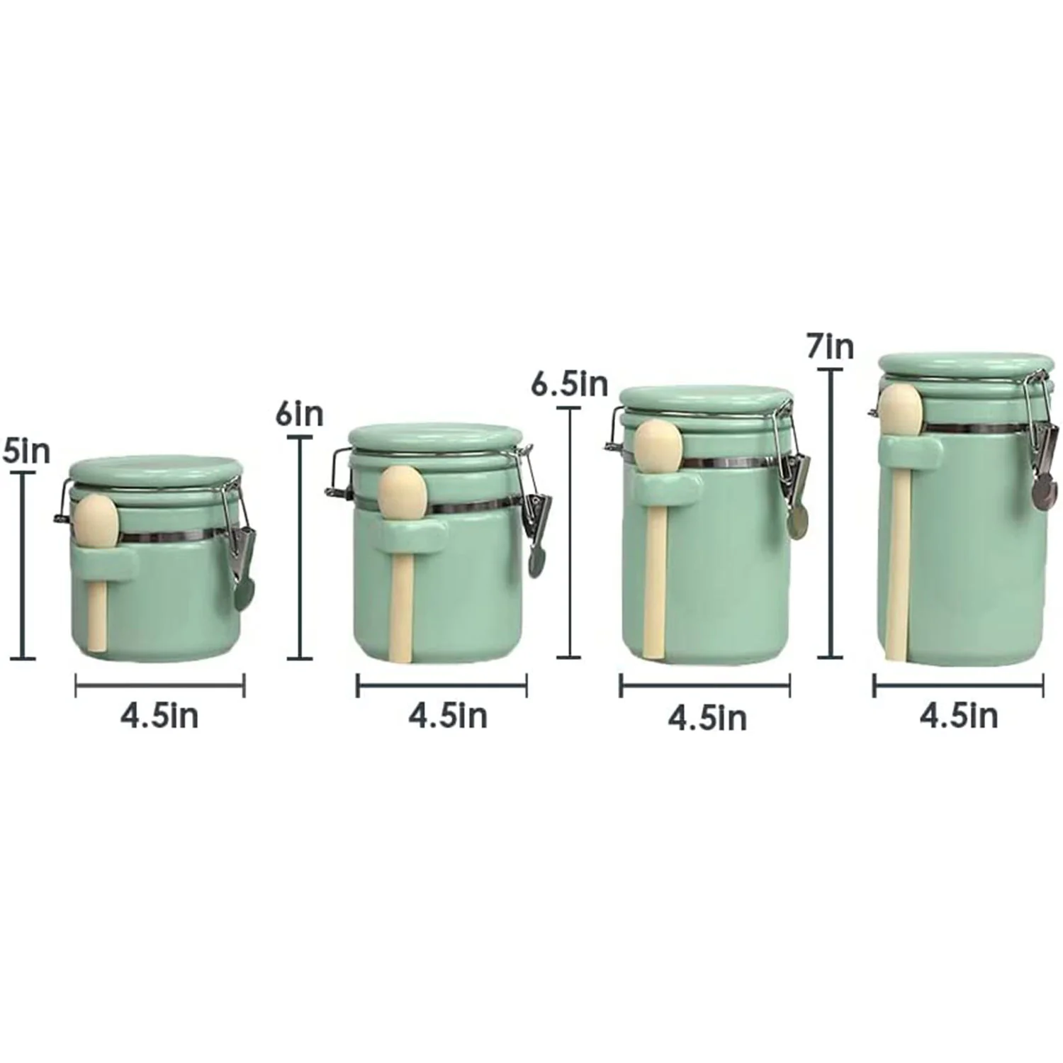 Home Basics 4 Piece Ceramic Kitchen Canister Set With Spoon, Mint - Image 7