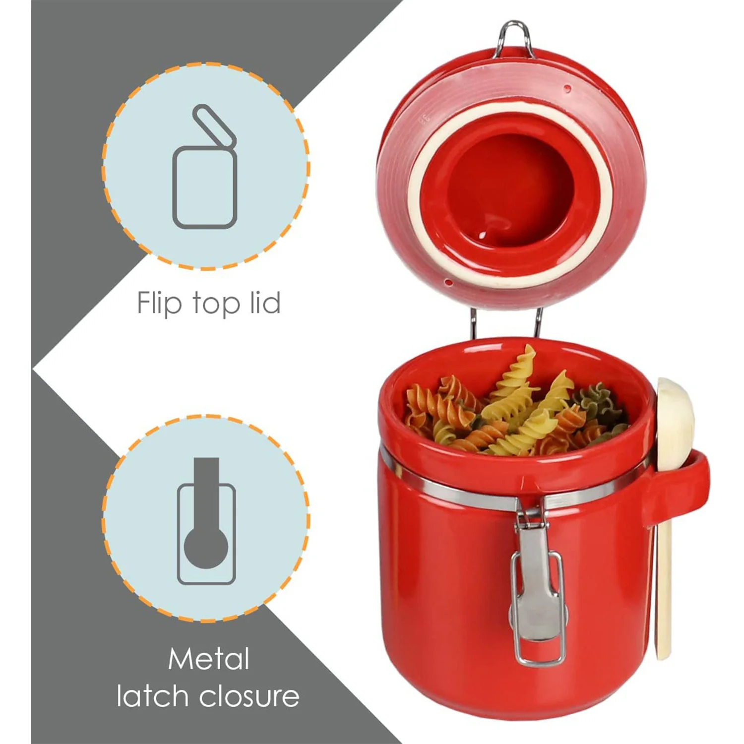Home Basics 4 Piece Ceramic Kitchen Canister Set With Spoon, Red - Image 2