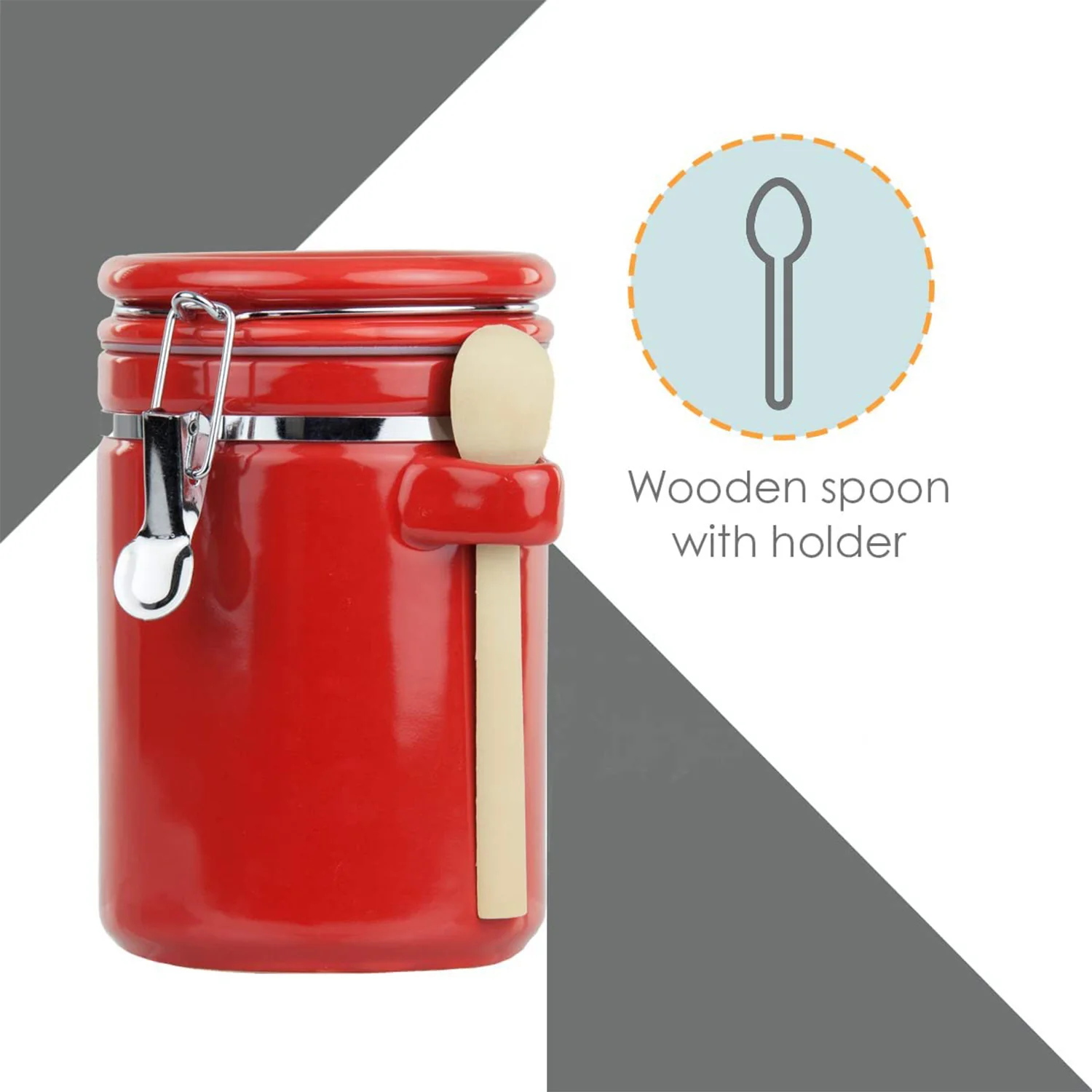 Home Basics 4 Piece Ceramic Kitchen Canister Set With Spoon, Red - Image 3