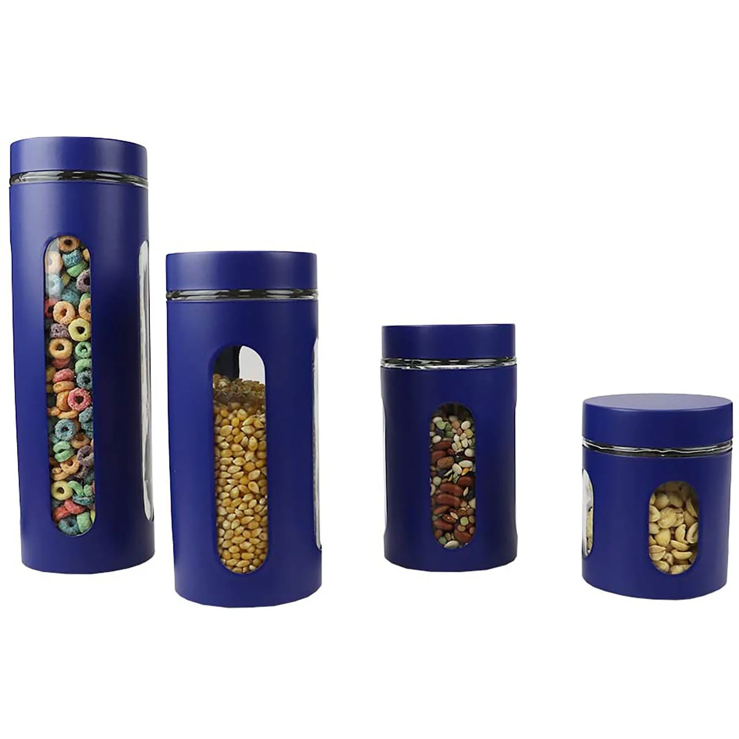 Home Basics 4 Piece Essence Collection Stainless Steel Canister Set, Navy