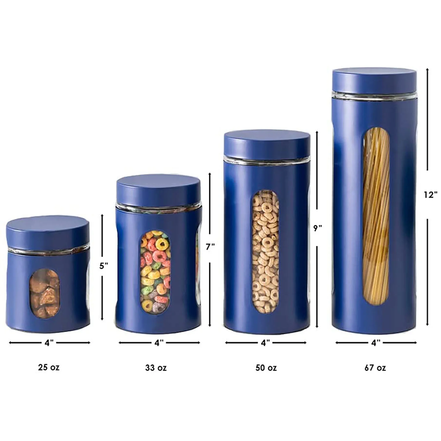 Home Basics 4 Piece Essence Collection Stainless Steel Canister Set, Navy - Image 3