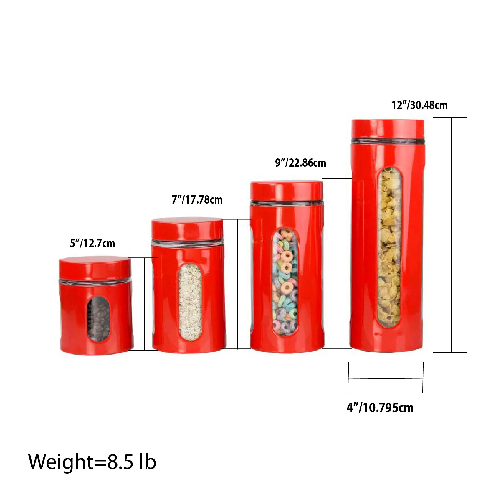 Home Basics 4 Piece Essence Collection Stainless Steel Canister Set, Red - Image 3