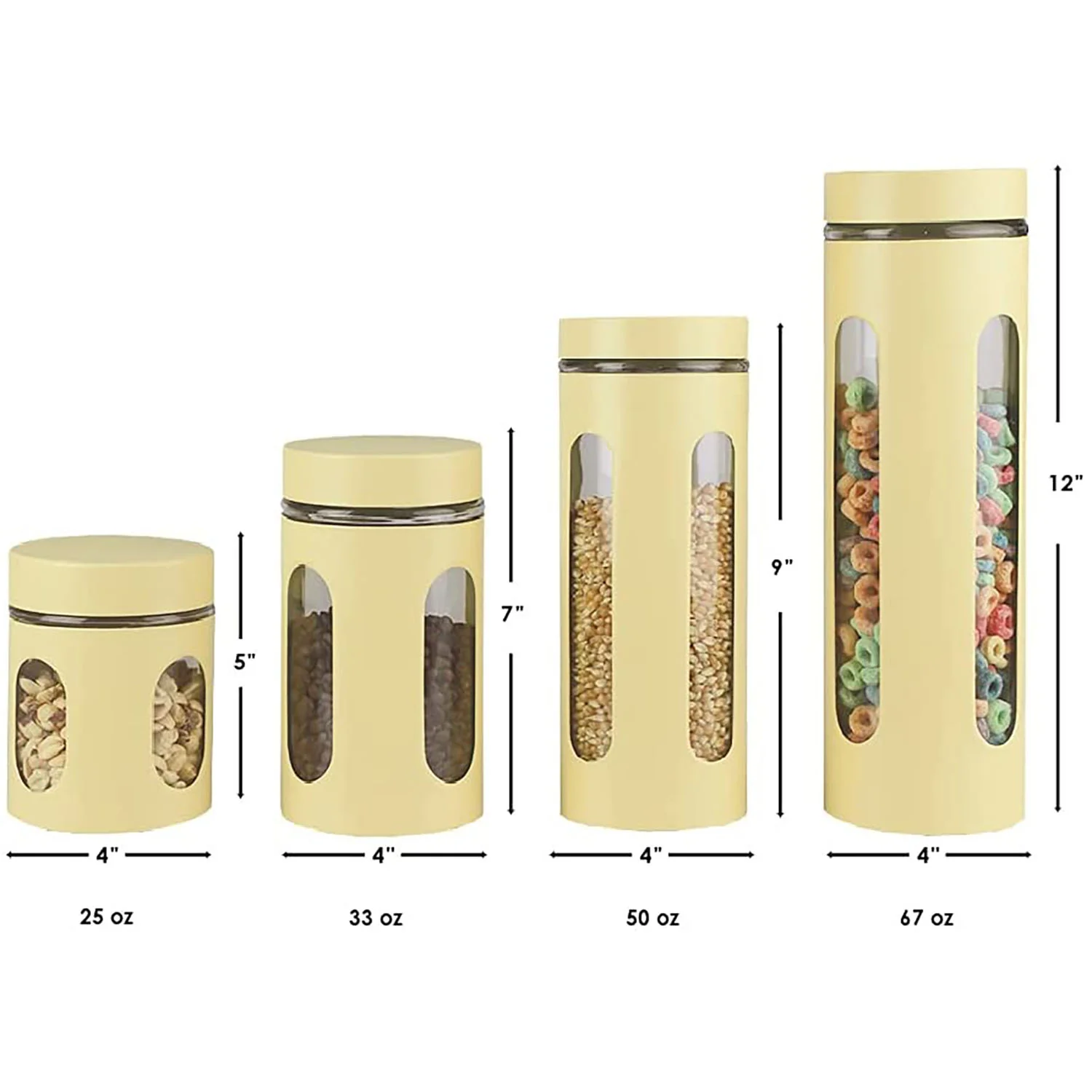 Home Basics 4 Piece Essence Collection Stainless Steel Canister Set, Yellow - Image 3