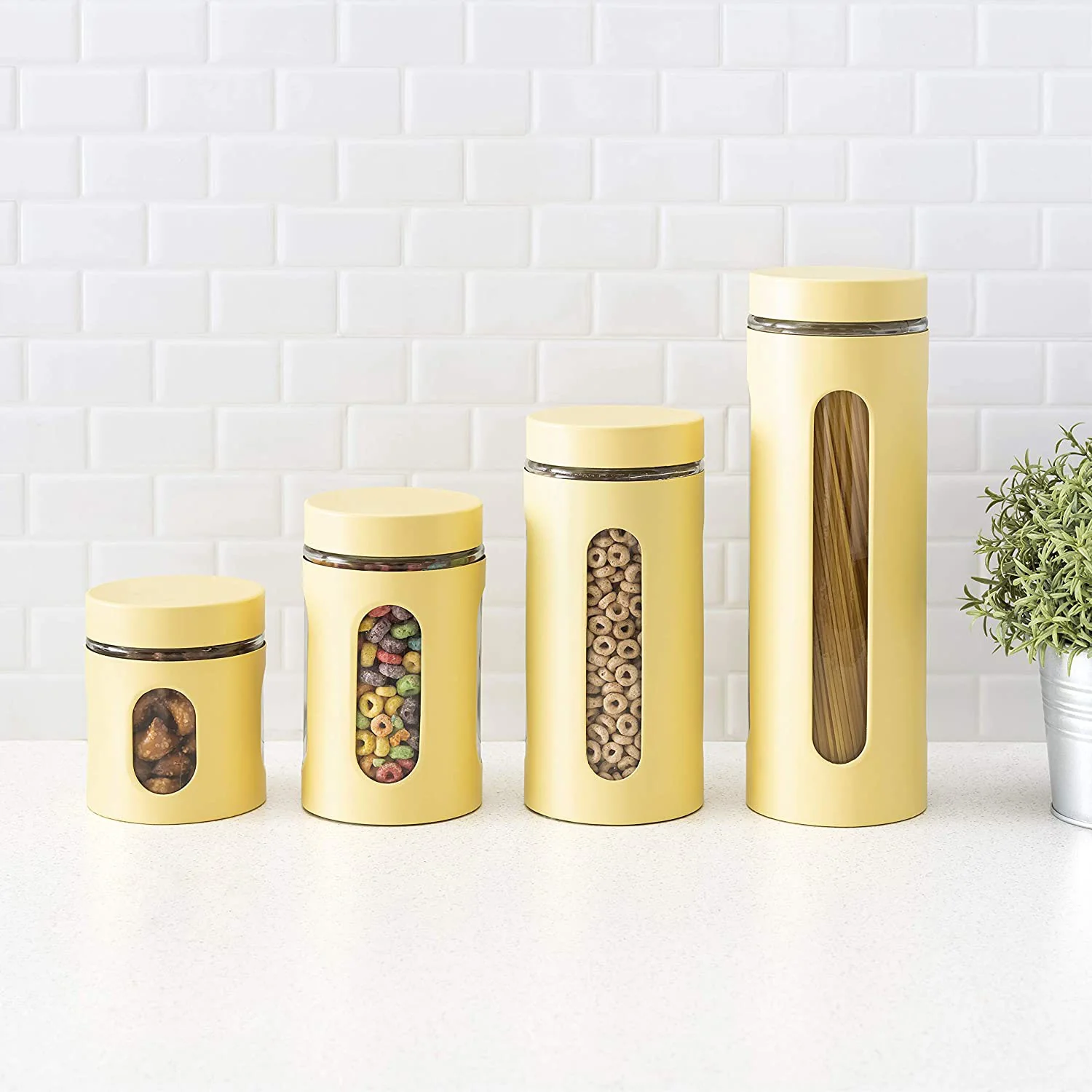 Home Basics 4 Piece Essence Collection Stainless Steel Canister Set, Yellow - Image 4