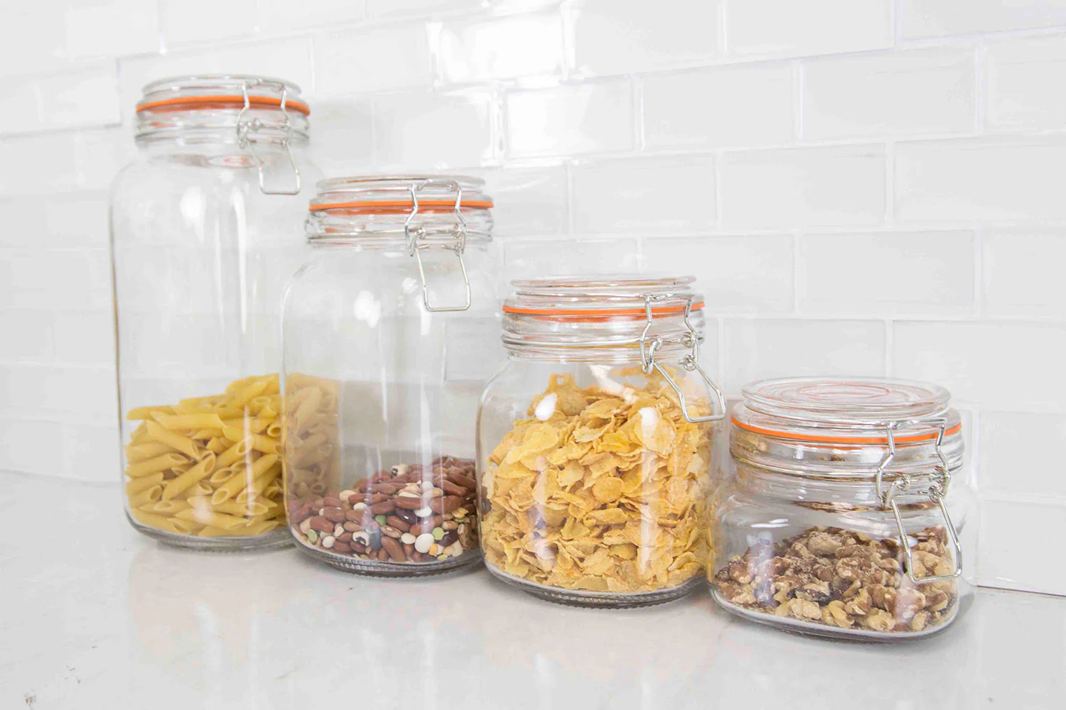Home Basics 4 Piece, Clear Glass Canister Set with Hermetic Lids - Image 6