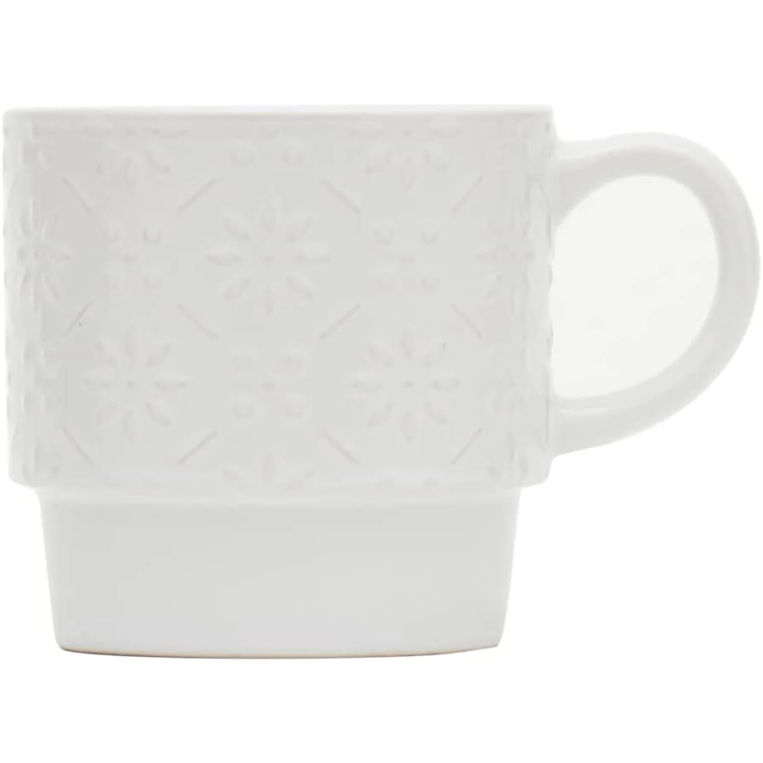 Home Basics 4 Piece Stackable Mug Set with Stand, Embossed Daisy - Image 5