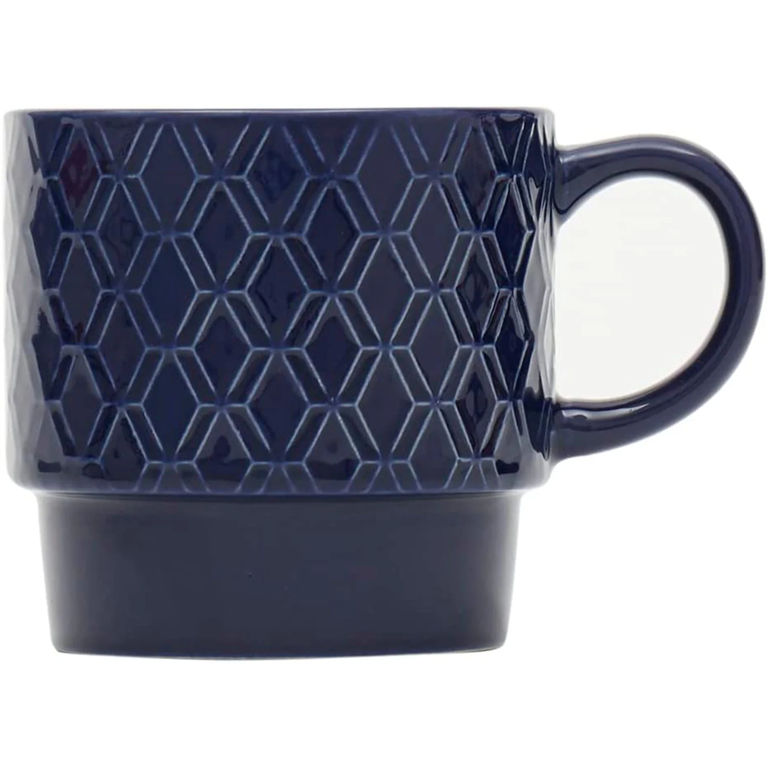 Home Basics 4 Piece Stackable Mug Set with Stand, Embossed Double Diamond - Image 2