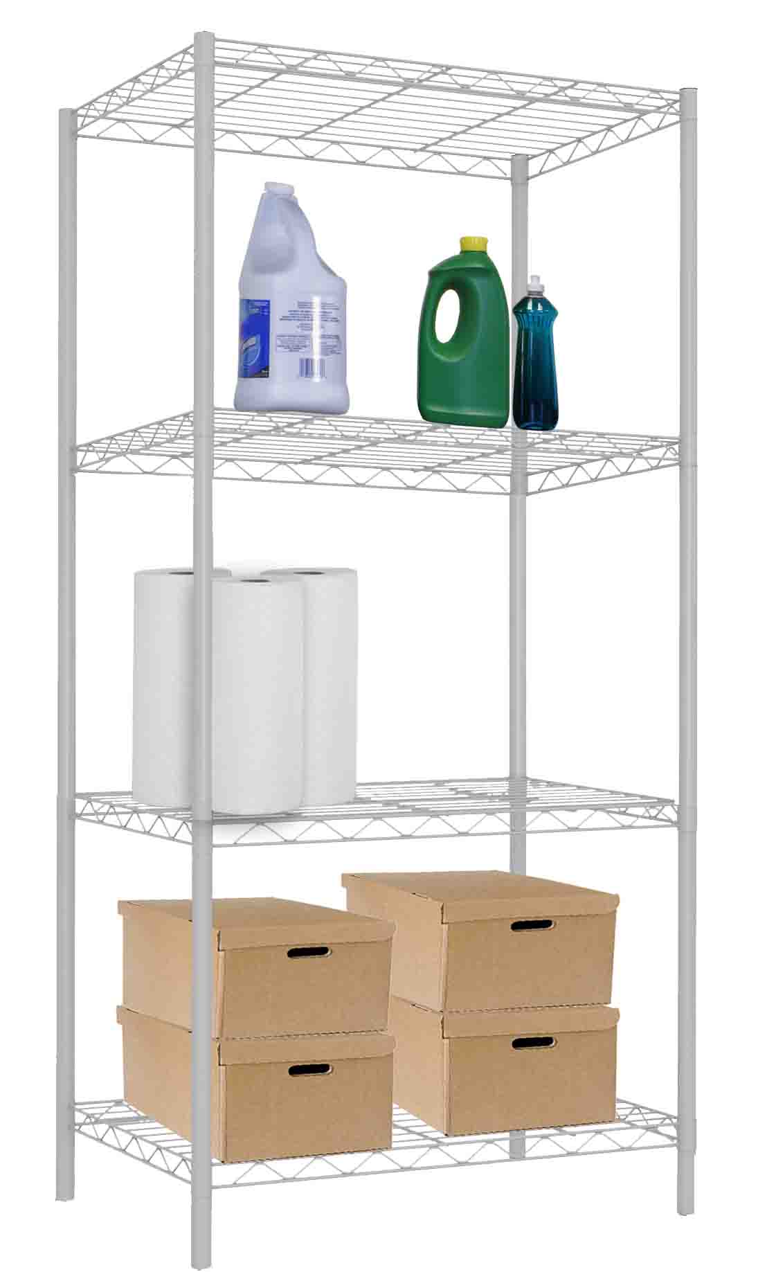 Home Basics 4 Tier Commercial Grade Steel Multi-Purpose Adjustable Wire Shelving Unit with 50 lb Weight Capacity Per Shelf, White