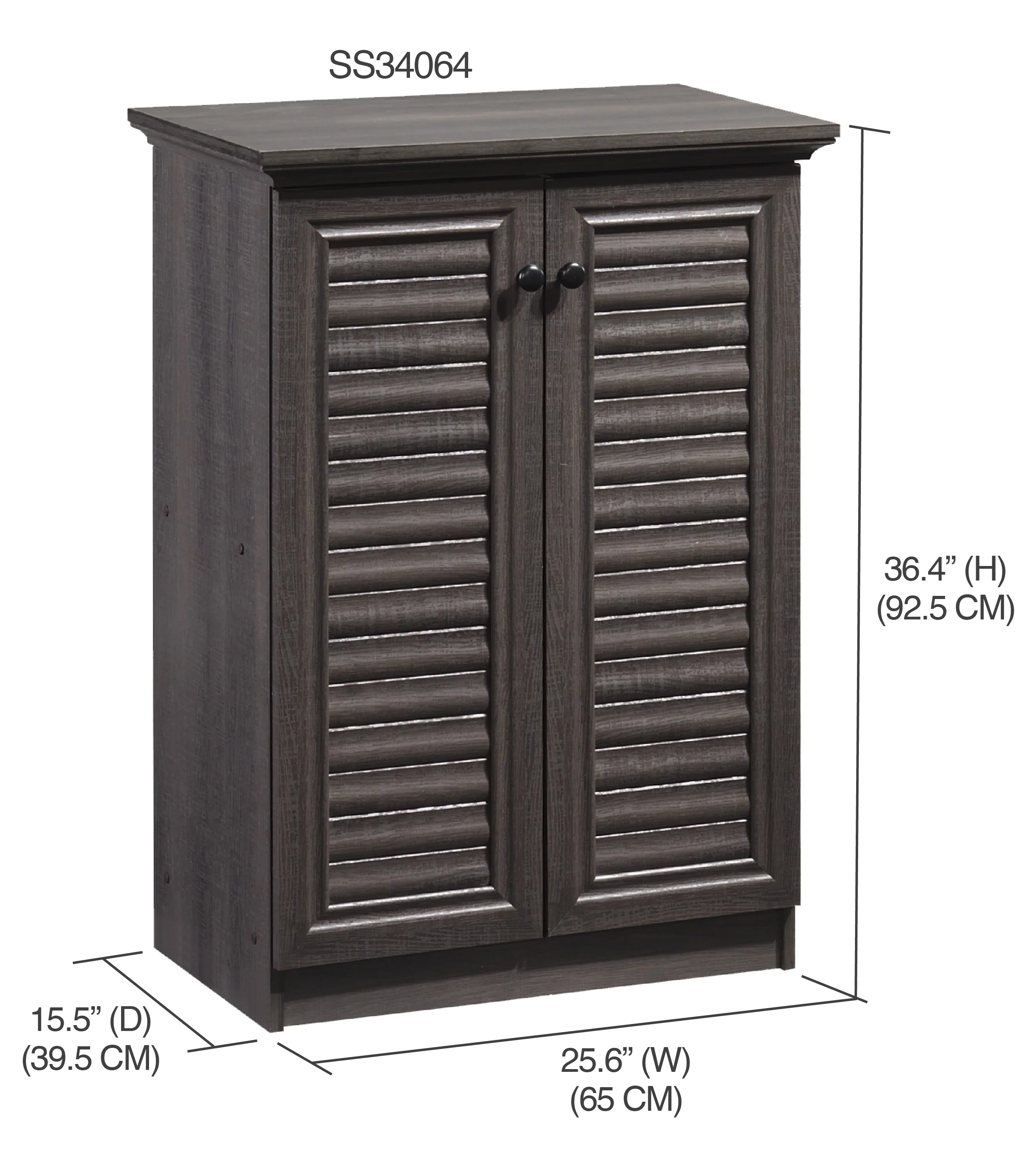 Home Basics 4 Tier Shoe Cabinet with Louvered Doors, Ash - Image 2