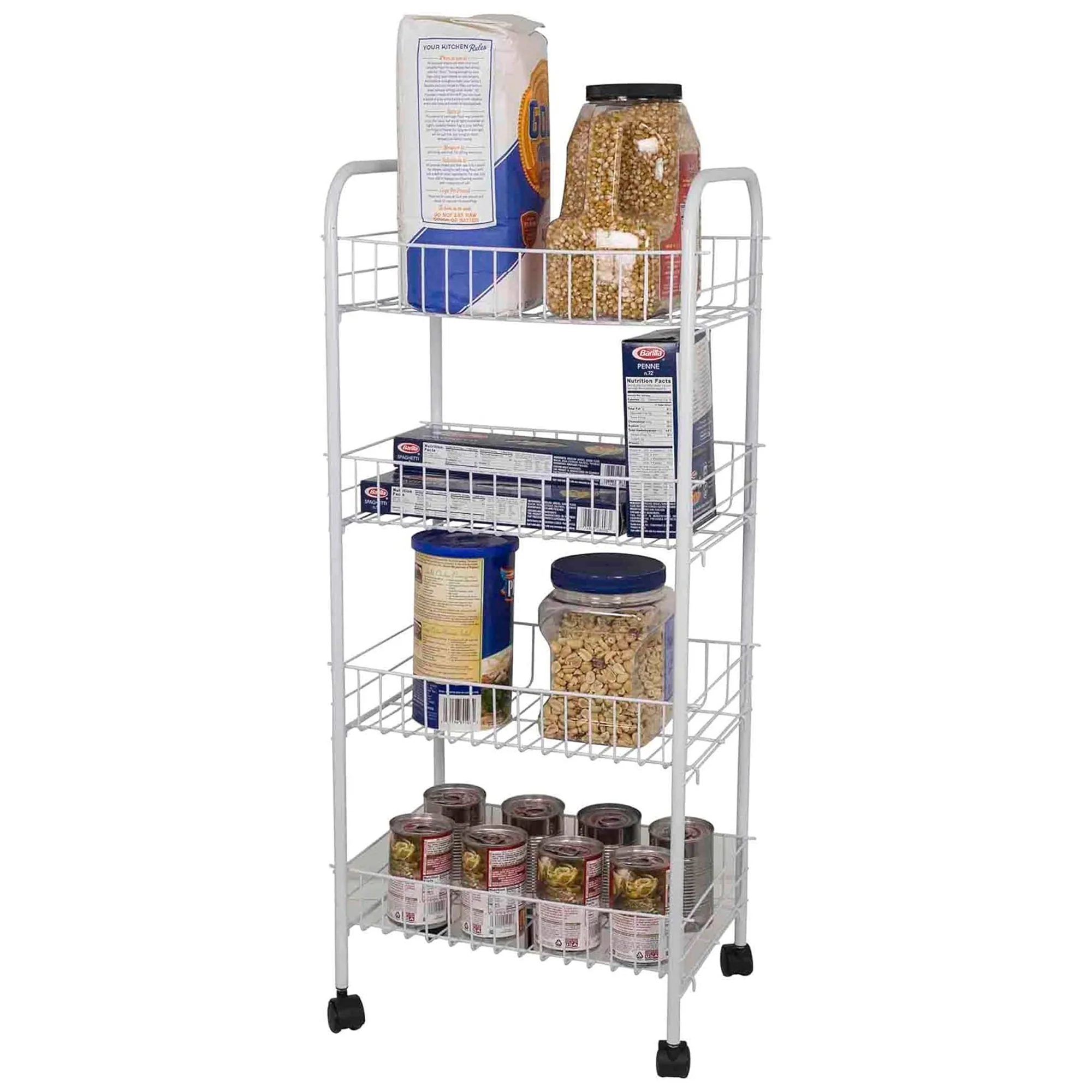 Home Basics 4 Tier Steel Kitchen Trolley, White, 34x14x9 Inches - Image 2
