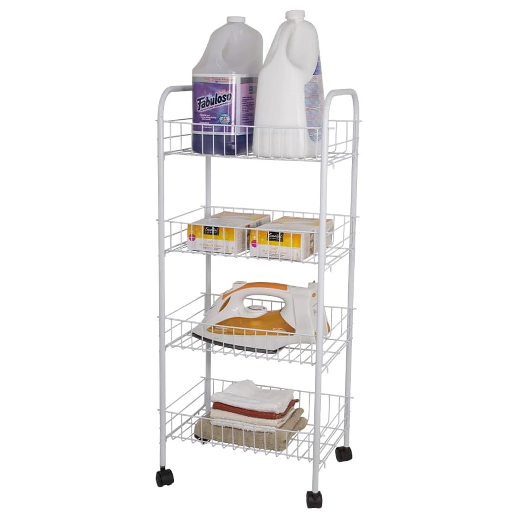 Home Basics 4 Tier Steel Kitchen Trolley, White, 34x14x9 Inches - Image 3