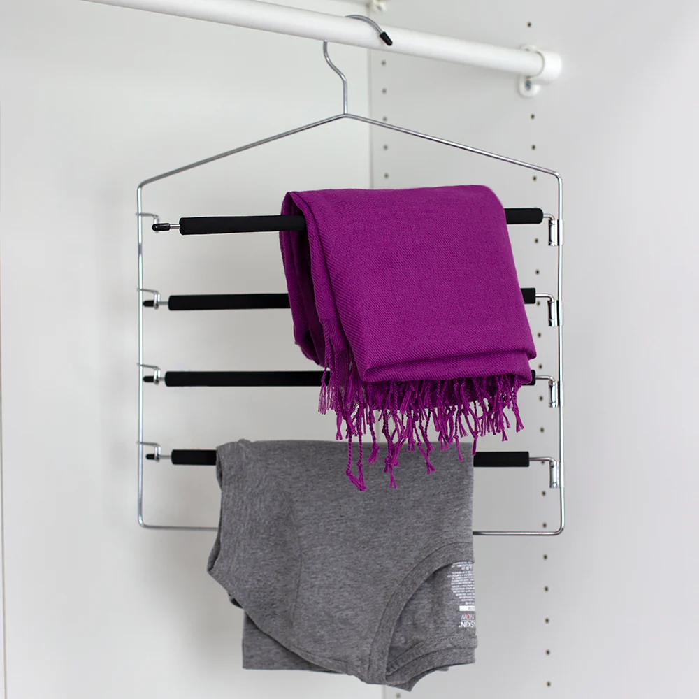 Home Basics 4 Tier Swinging Arm  Steel Pants Hanger with Soft Grip Foam Coated Rods, Black - Image 4