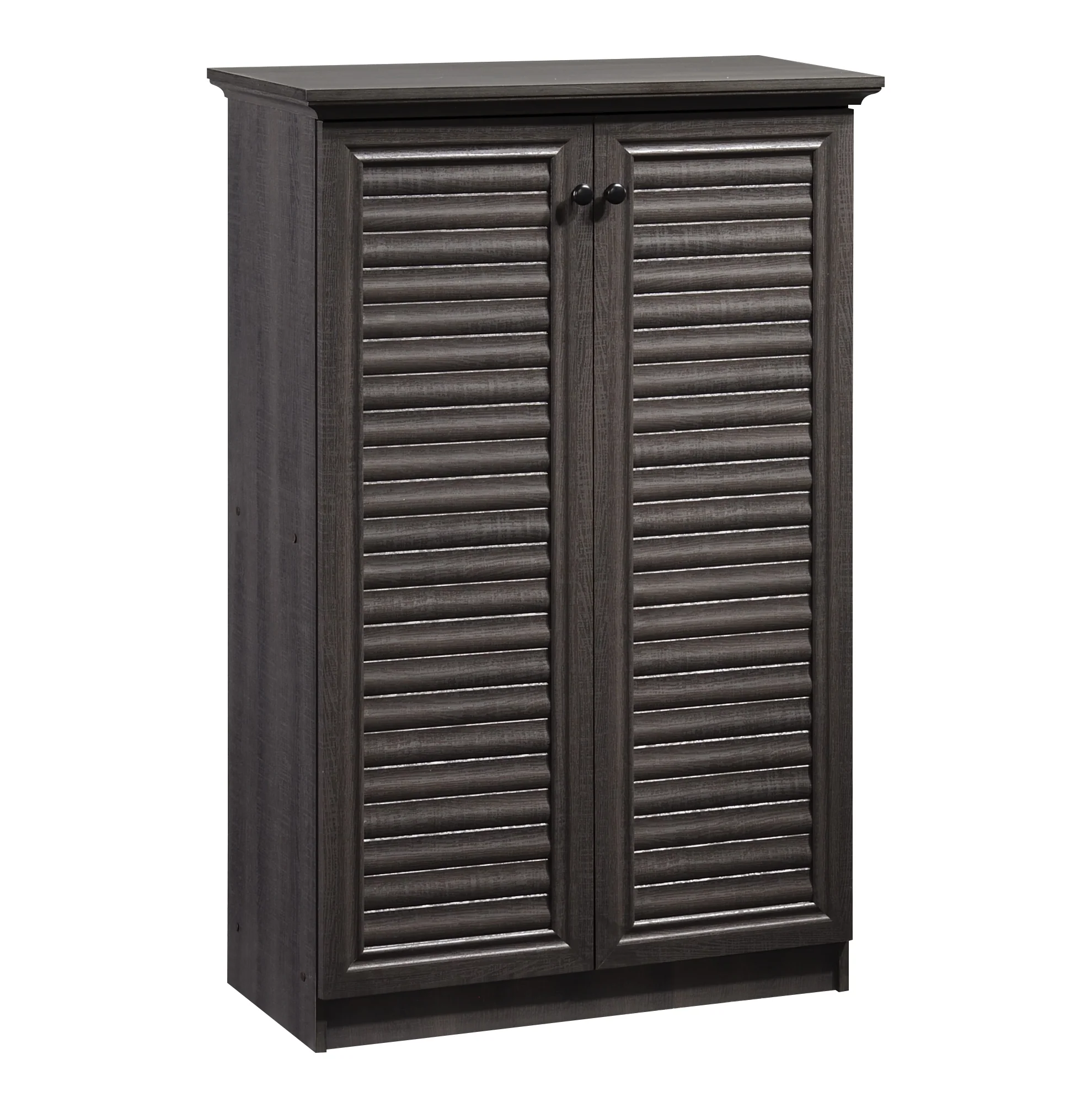Home Basics 4 Tier Tall Shoe Cabinet with Louvered Doors, Ash