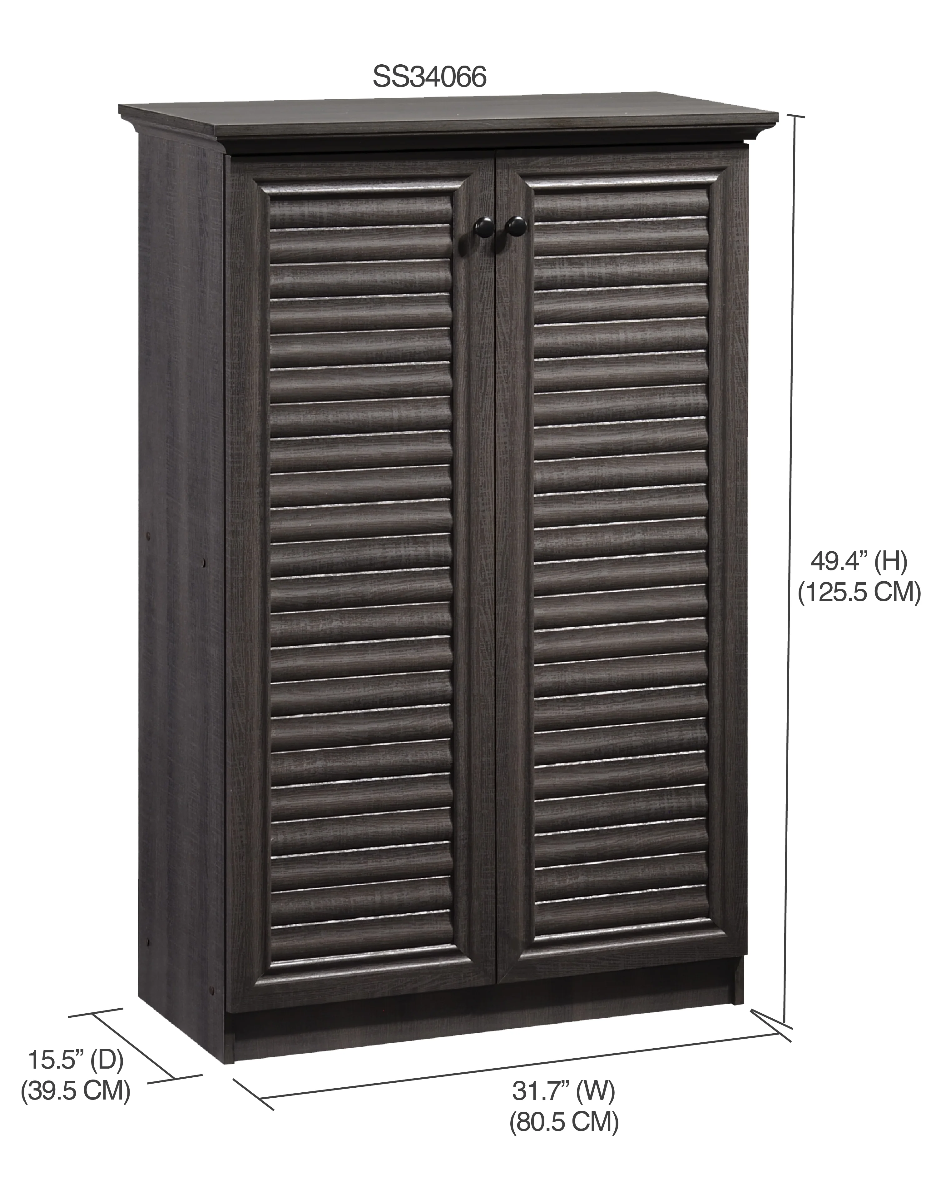 Home Basics 4 Tier Tall Shoe Cabinet with Louvered Doors, Ash - Image 2