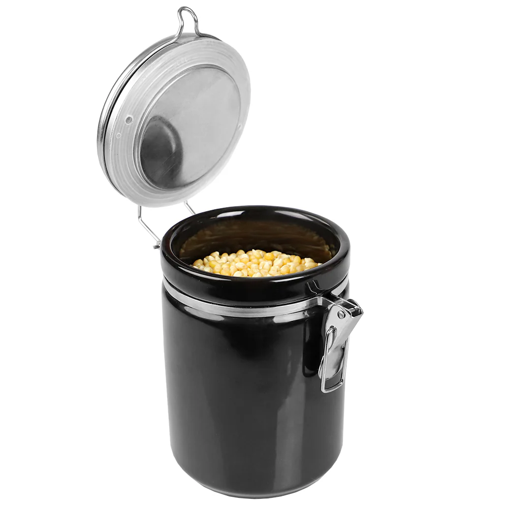 Home Basics 40 oz. Canister with Stainless Steel Top, Black - Image 2