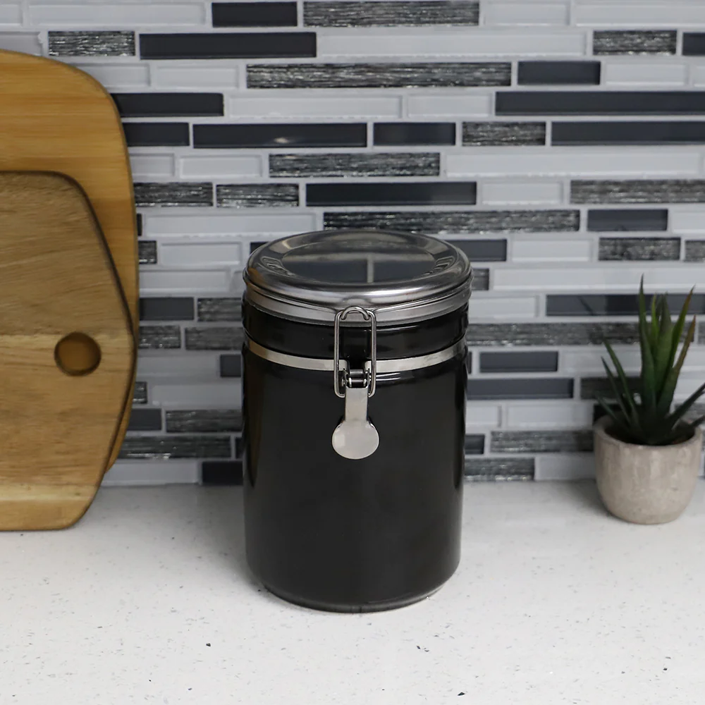 Home Basics 40 oz. Canister with Stainless Steel Top, Black - Image 4