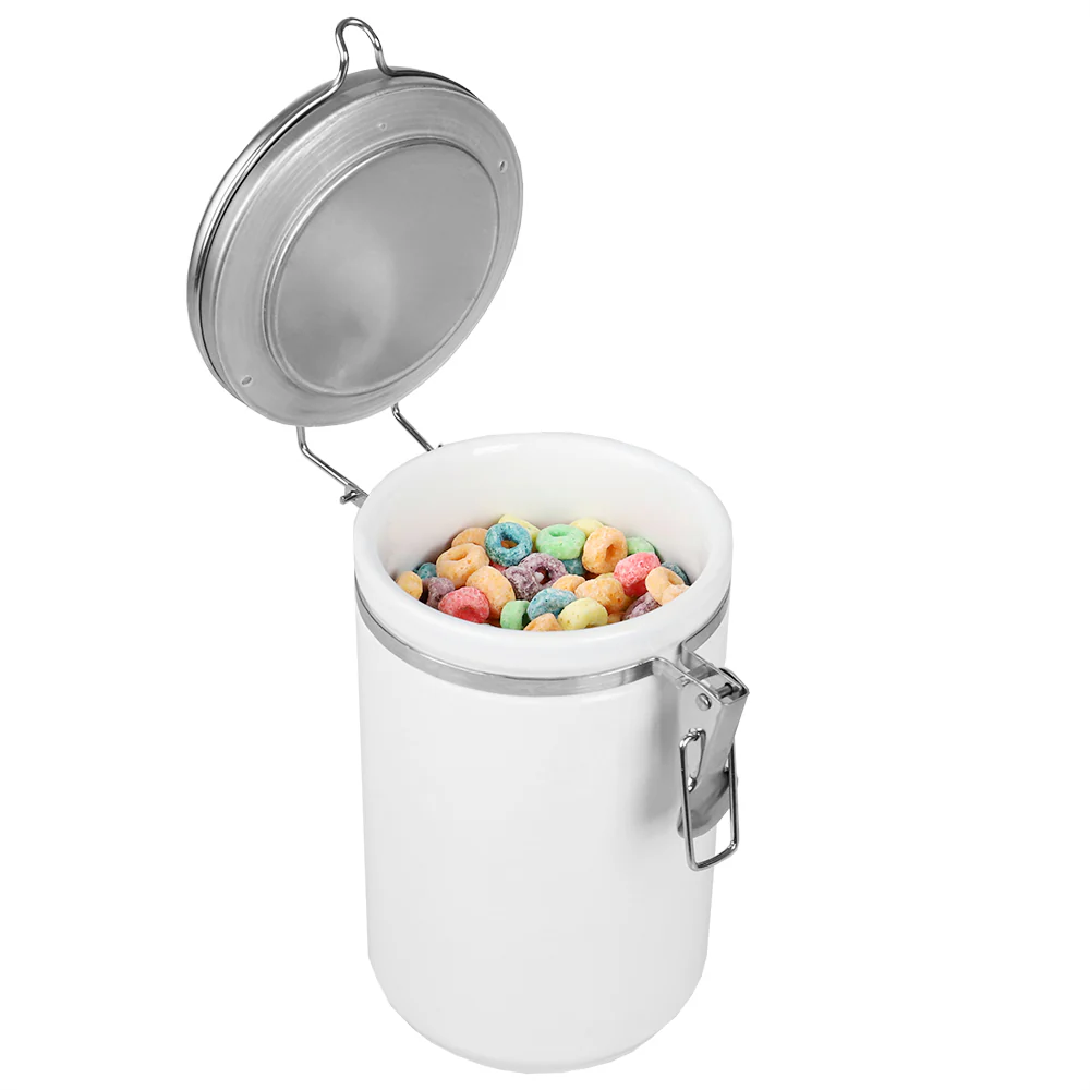 Home Basics 45 oz. Canister with Stainless Steel Top, White - Image 3