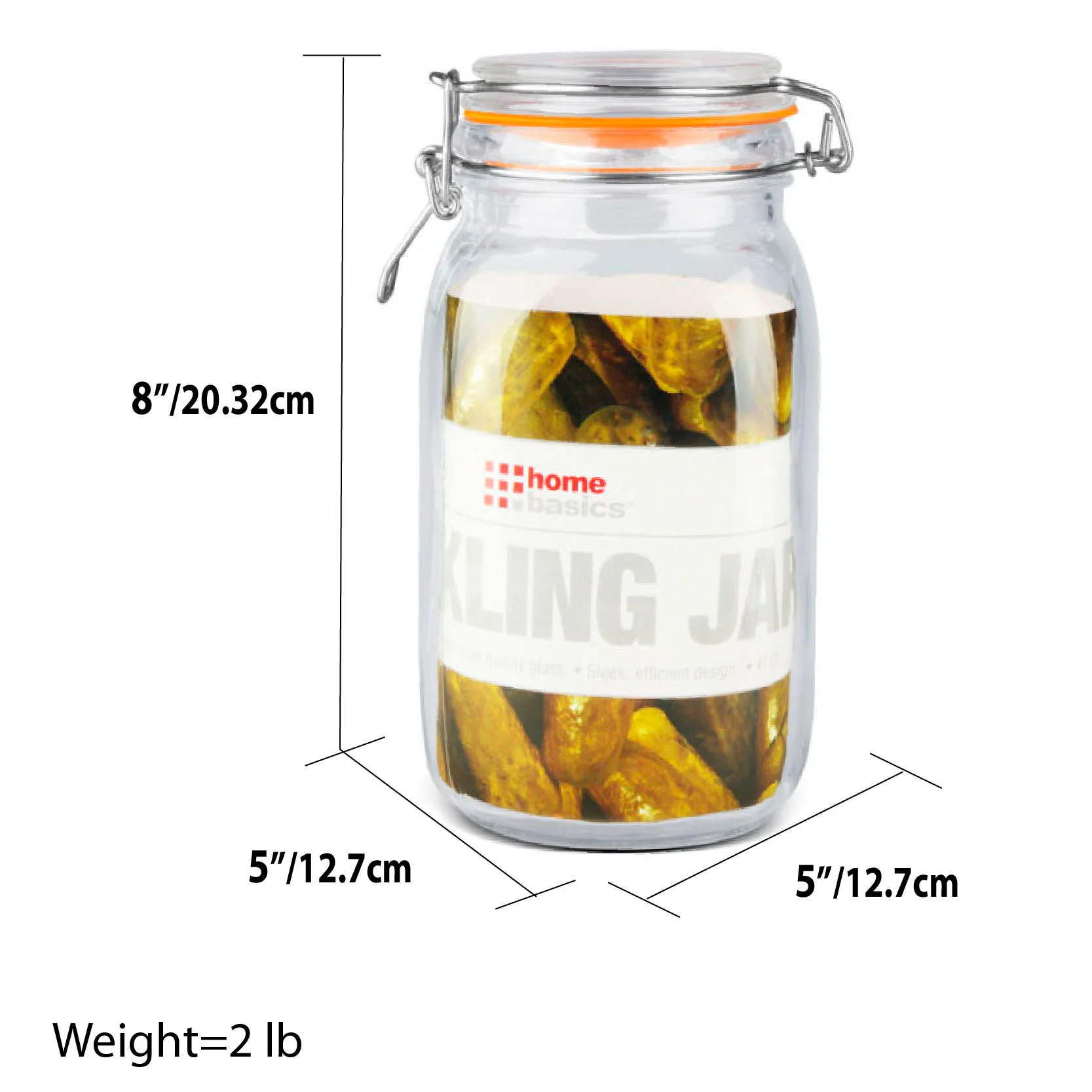 Home Basics 47 oz. Glass Pickling Jar with Wire Bail Lid and Rubber Seal Gasket - Image 3