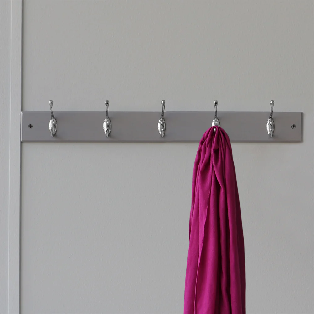 Home Basics 5 Double Hook Wall Mounted Hanging Rack, Grey - Image 3