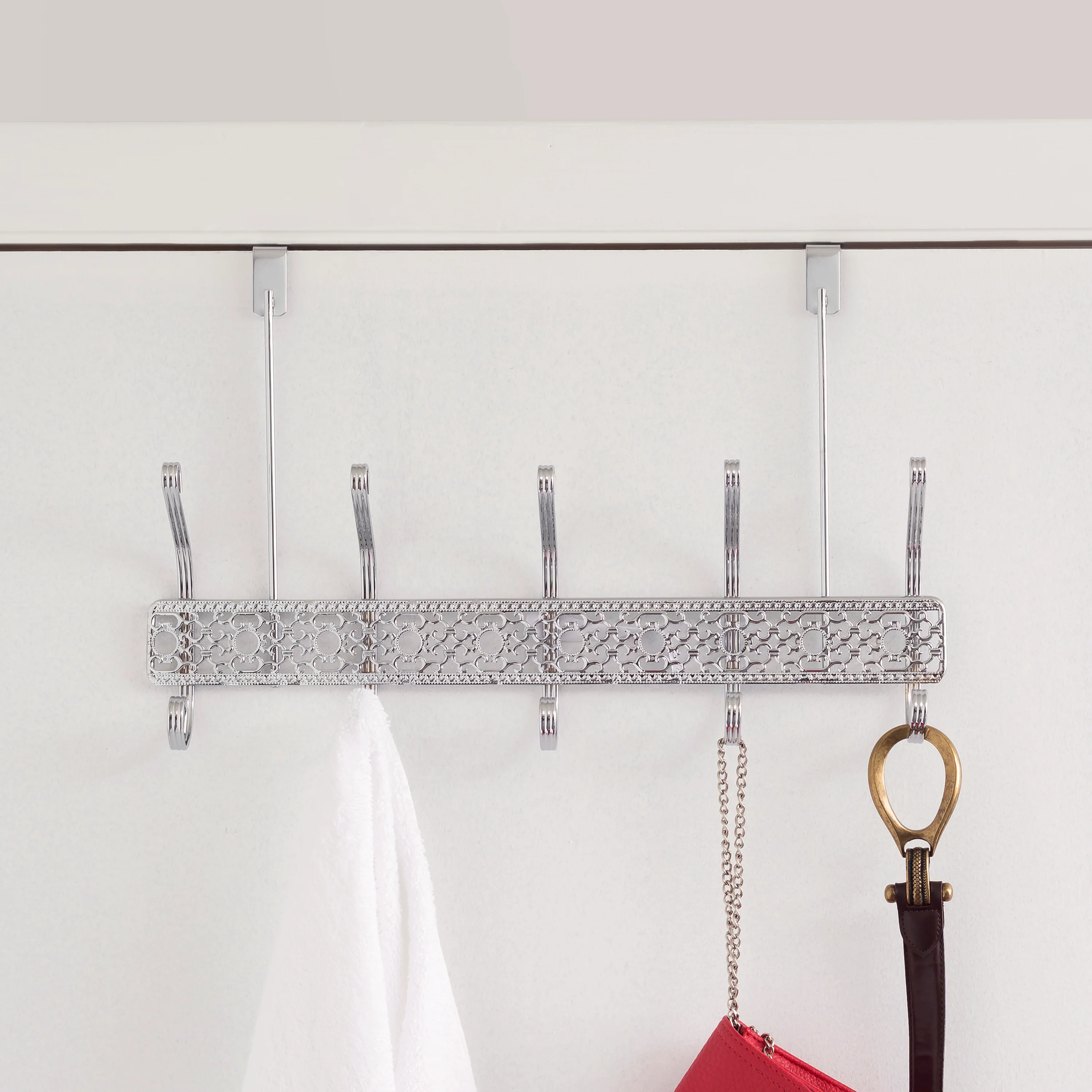 Home Basics 5 Dual Hook Chrome Plated Steel Over the Door Hanging Rack - Image 4
