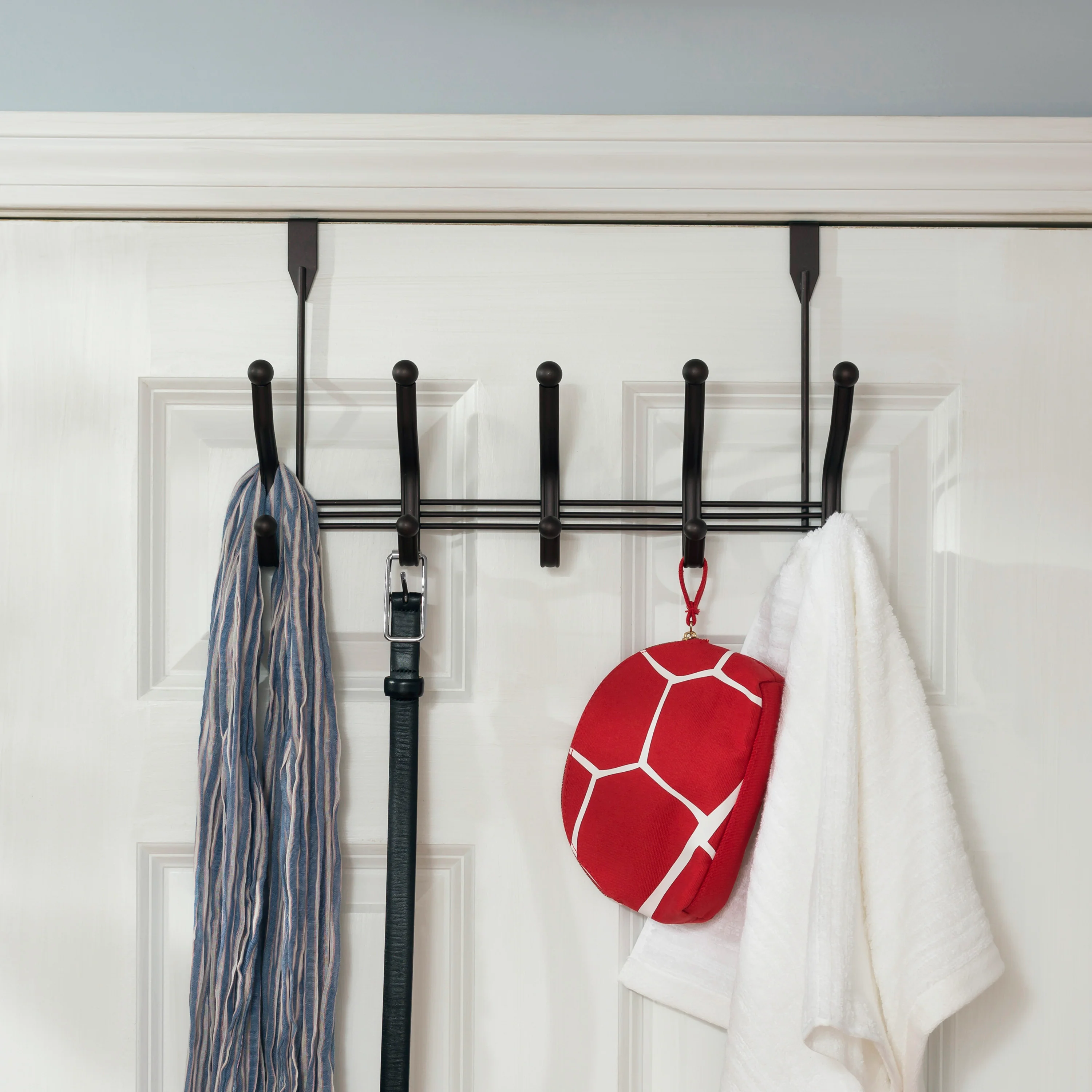 Home Basics 5 Dual Hook Over the Door Steel Organizing Rack, Bronze - Image 4