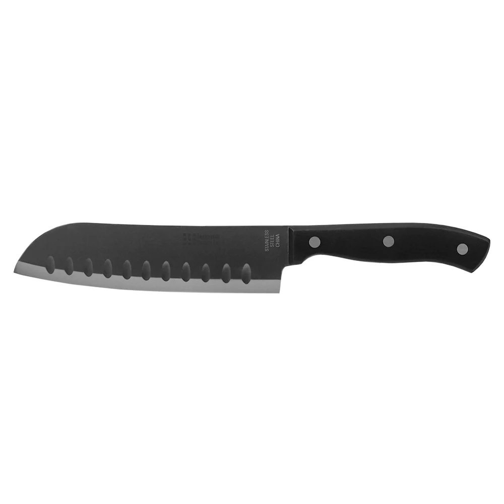 Home Basics 5 Stainless Steel Santoku Knife with Contoured Bakelite Handle, Black