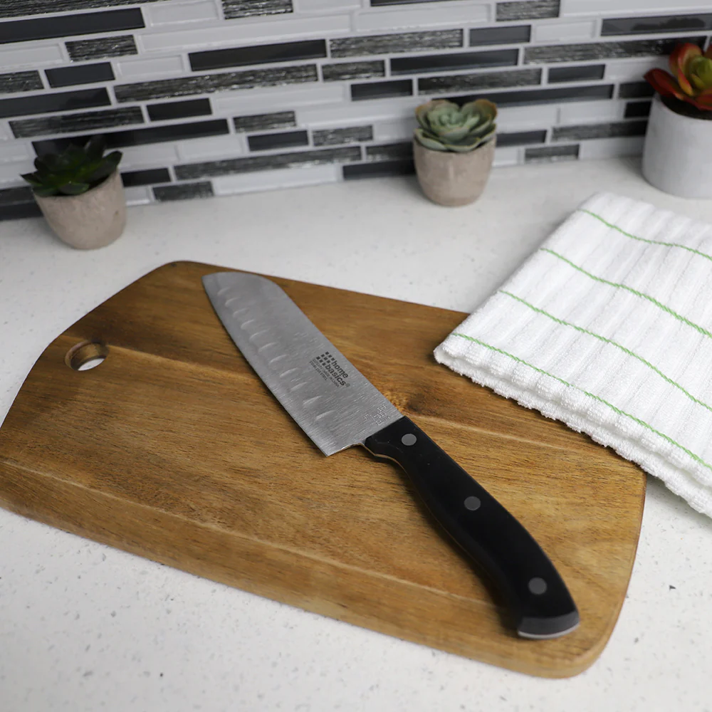 Home Basics 5 Stainless Steel Santoku Knife with Contoured Bakelite Handle, Black - Image 4