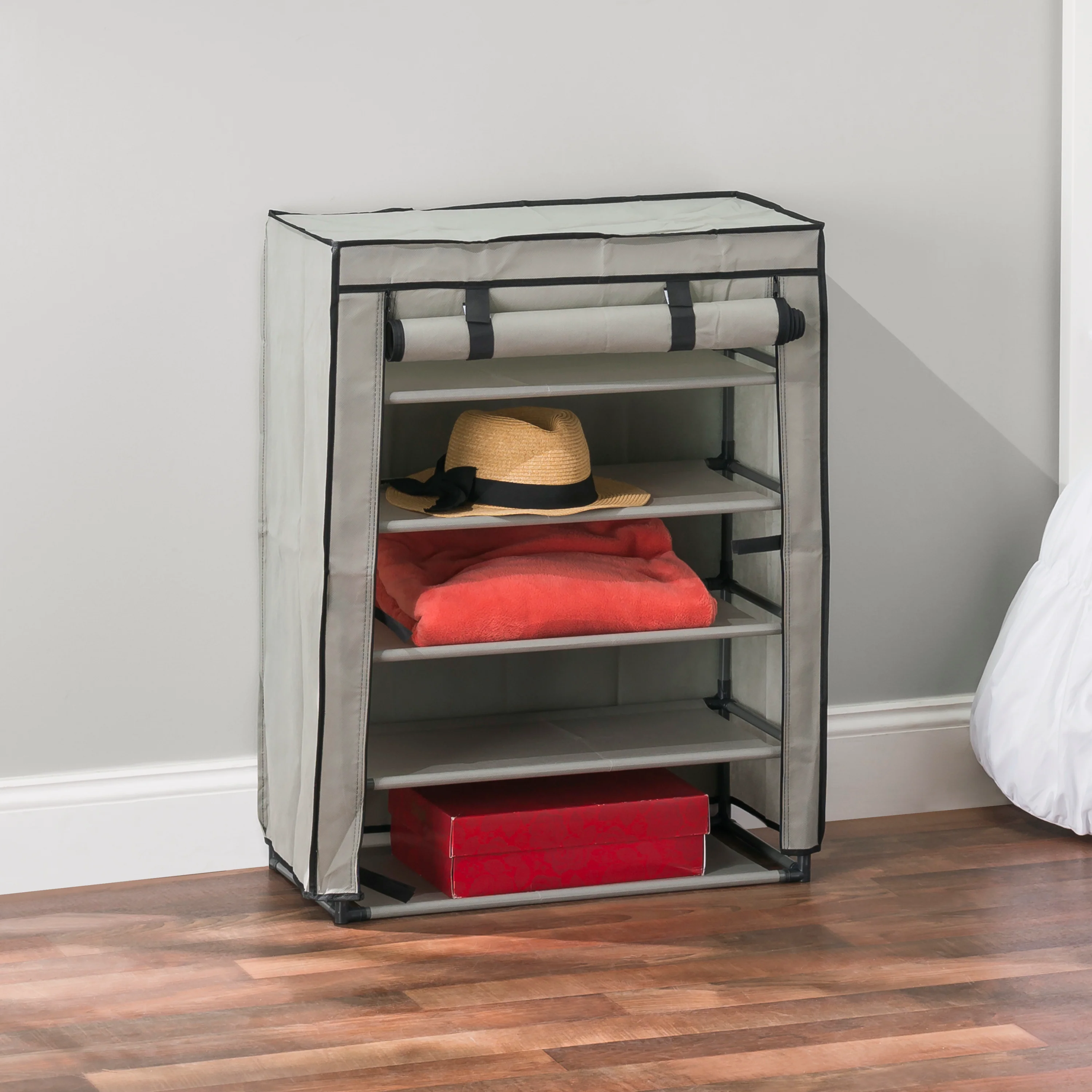 Home Basics 5 Tier Portable Free-Standing Multi-Purpose Wardrobe 12 Pair Shoe Cabinet, Grey - Image 4