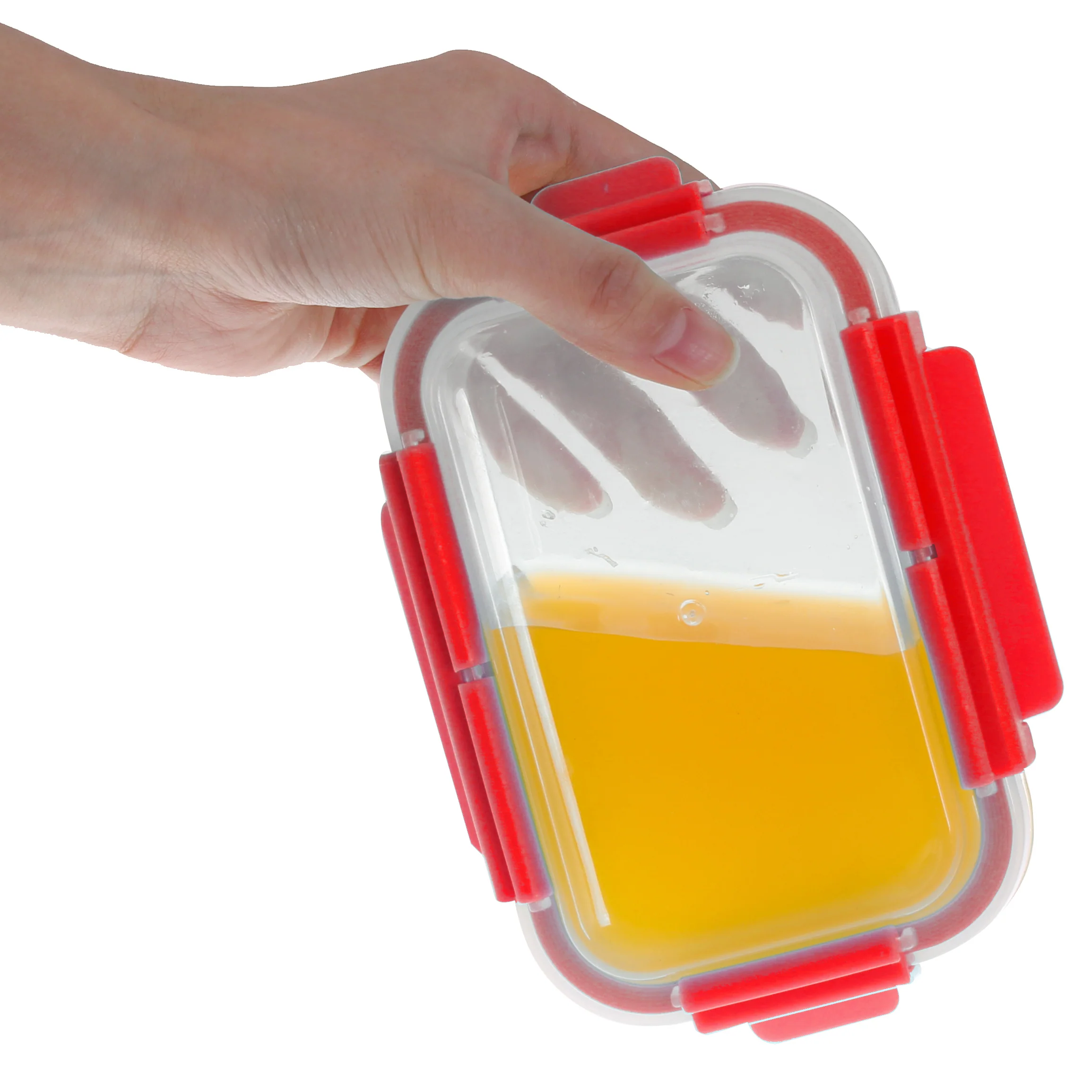 Home Basics 51 oz. Rectangle  Leak and Spill Proof  Borosilicate Glass  Food Storage Dishwasher Safe Meal Prep Storage Container with Air-tight Plastic Lid, Red - Image 2