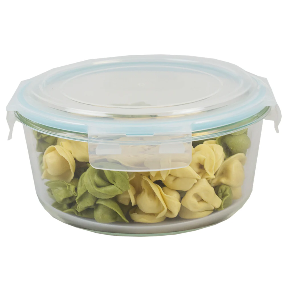 Home Basics 59 oz. Round Borosilicate Glass Food Storage Container with  Leak-Proof and Air-Tight Plastic Locking Lid